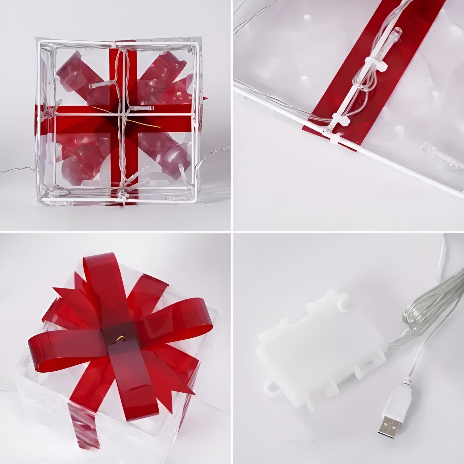 Leuchtende Geschenkboxen im 3er-Set – Transparente Weihnachtsdekoration mit Roten Schleifen | Für Innen & Außen