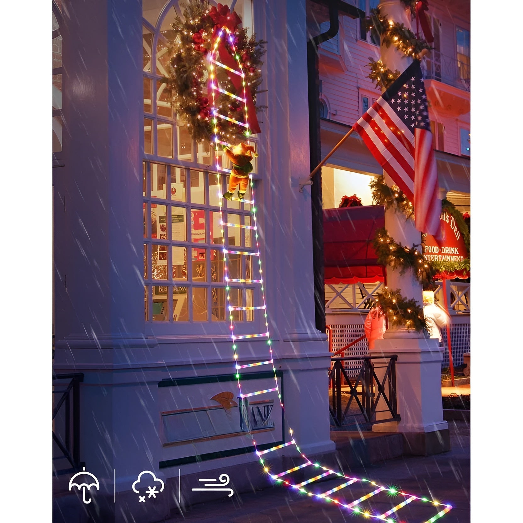 LED Julenisse med Stige – Lysende Juledekorasjon | For Innendørs og Utendørs Bruk, USB-drevet