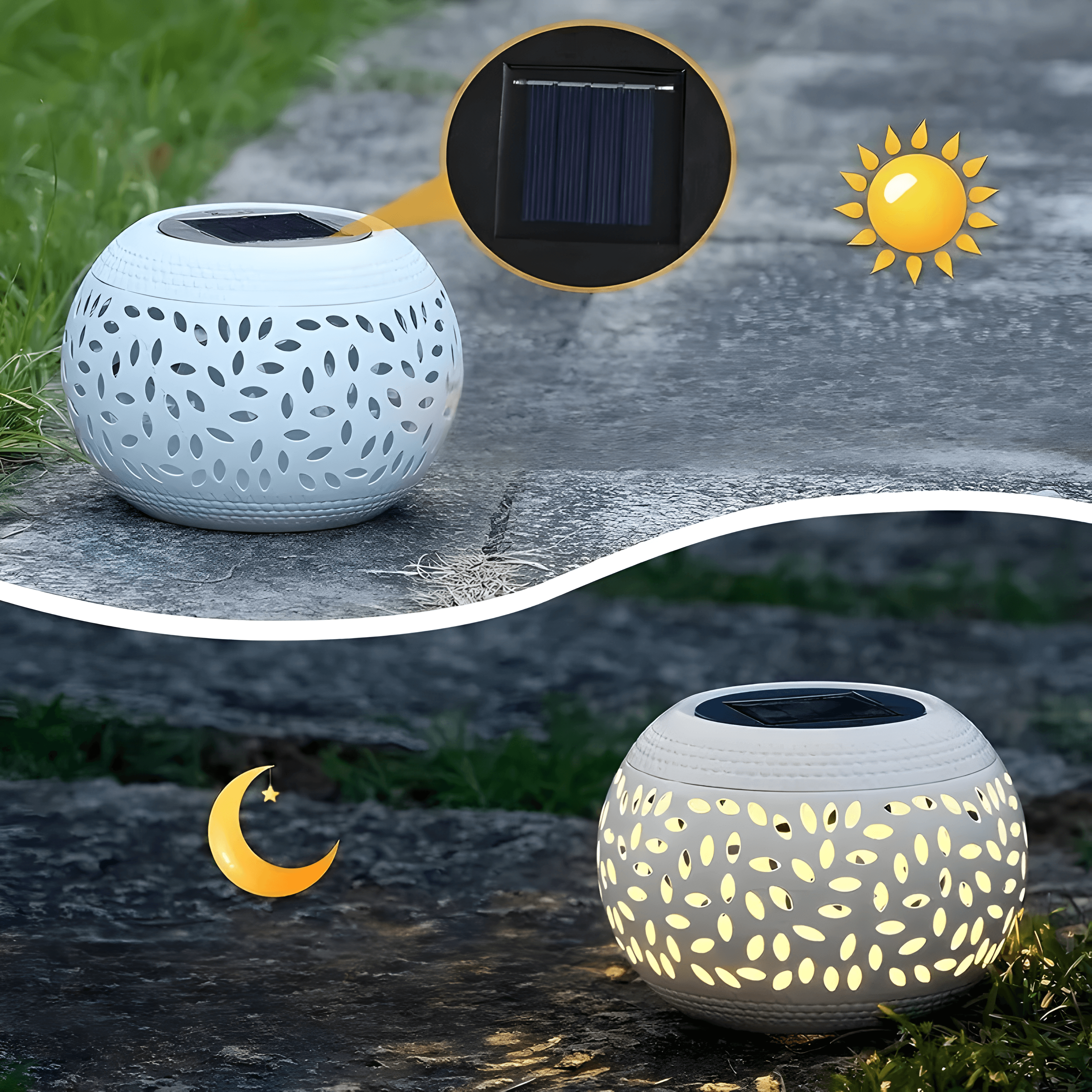 Hvitra - 2-delt solcelledrevet ombordlys i hvitt metall