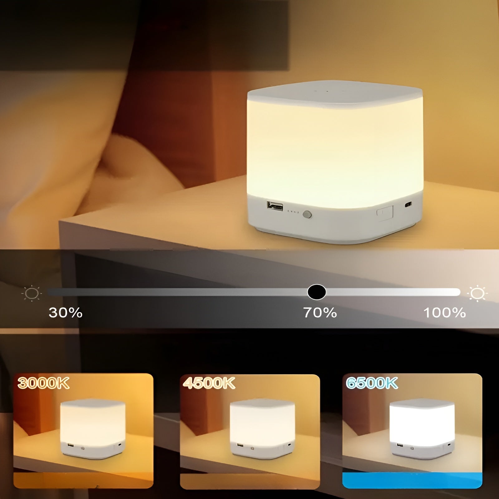 Led-bordlampe Med Berøringsdimmer – Justerbar Lysstyrke Og Fargetemperatur | Usb-lading, Timer, Ideell For Soverommet