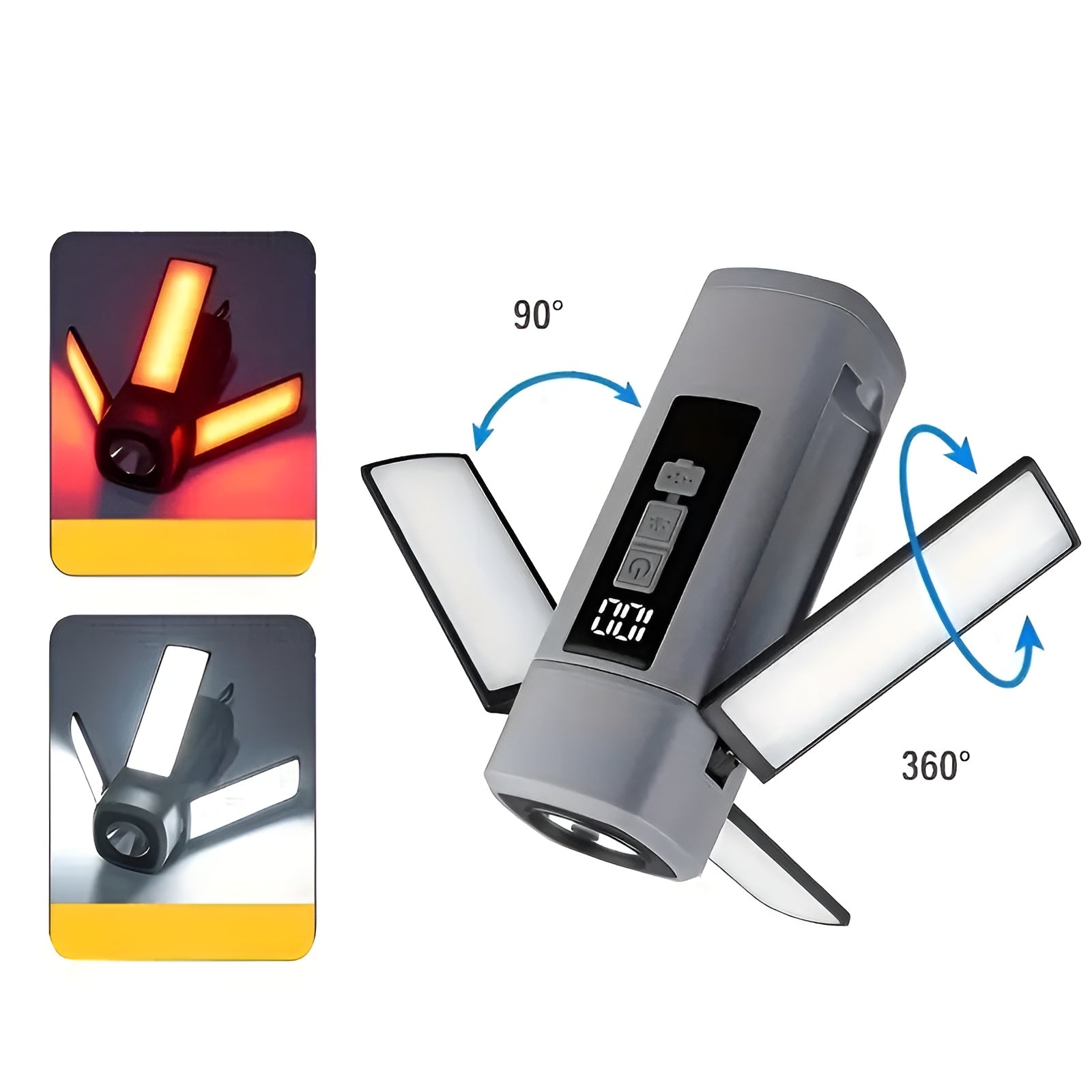 Campinglampe – Oppladbar via USB og 360° Roterbar | Perfekt for Utendørsbruk og Nødsituasjoner