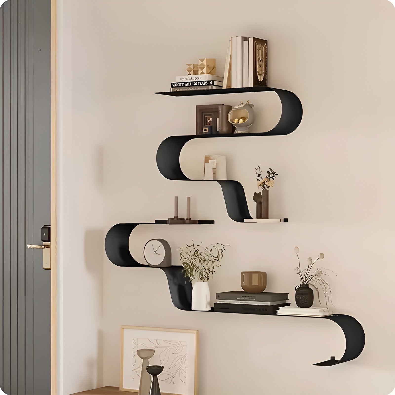 Svarte Vegghyller 3-Pakning – Moderne og Dekorative | Metallhyller for Stue og Soverom