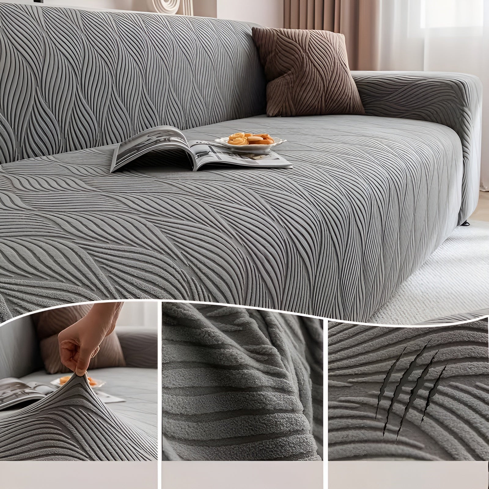 Elastischer Sofabezug aus Fleece – Weich und Gemütlich | Jacquard-Struktur, Perfekt für Sofa & Wohnraum