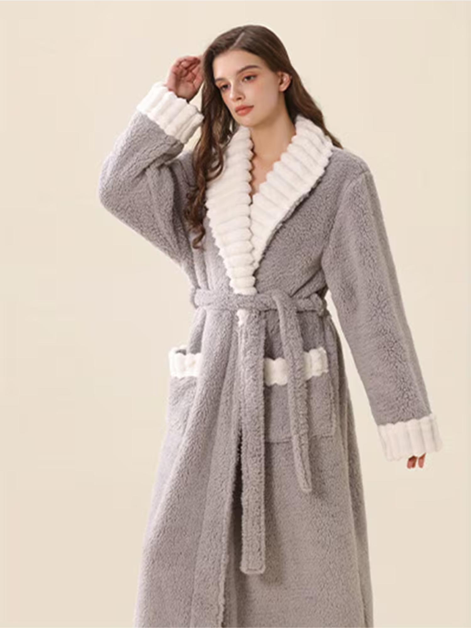 Myk Damebadekåpe for Vinter – Ekstra Lang og Varm | Flanell med Lommer