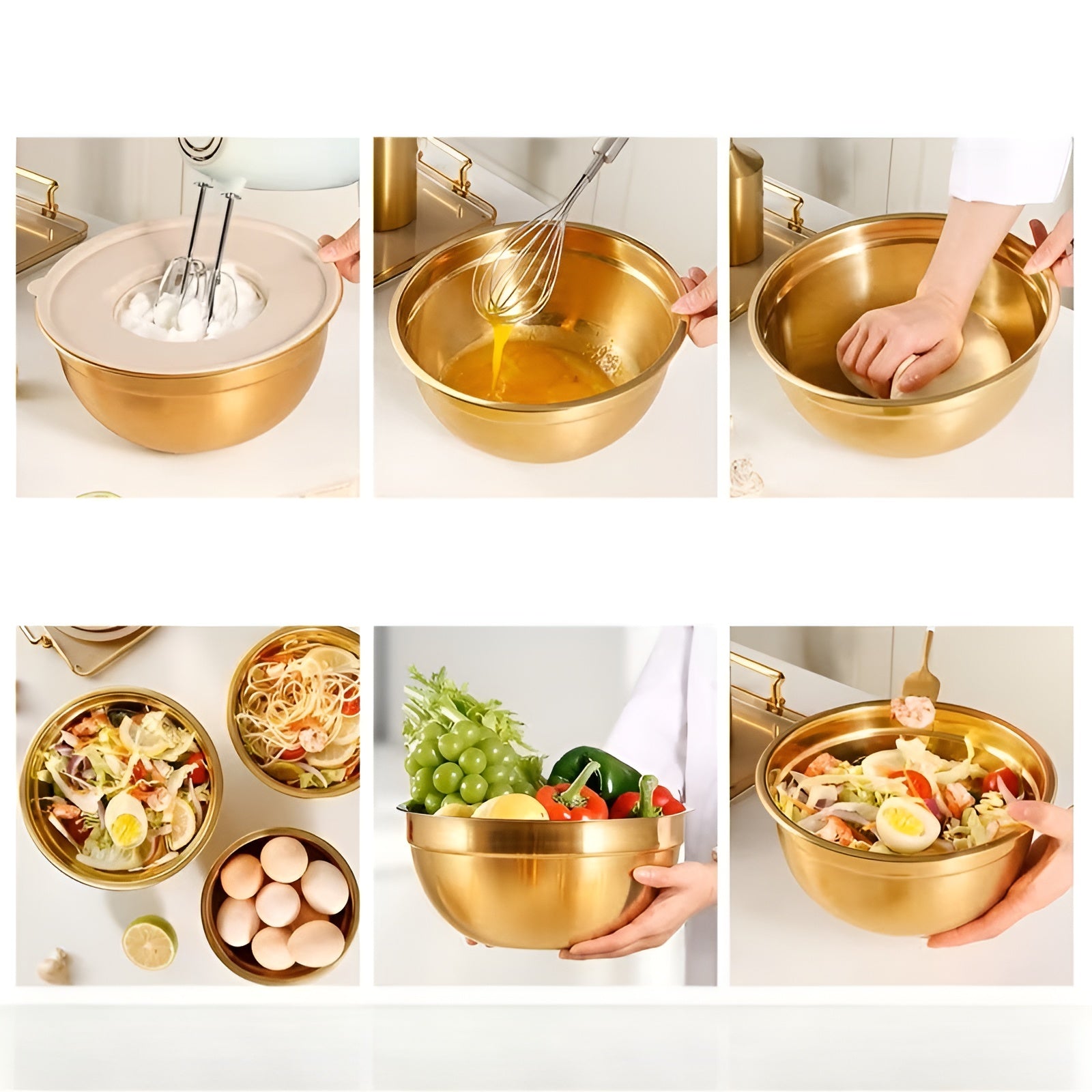 Rustfritt Stål Blandebolle-Sett – Holdbart og Praktisk | 10 Deler med Lokker og Rivjern