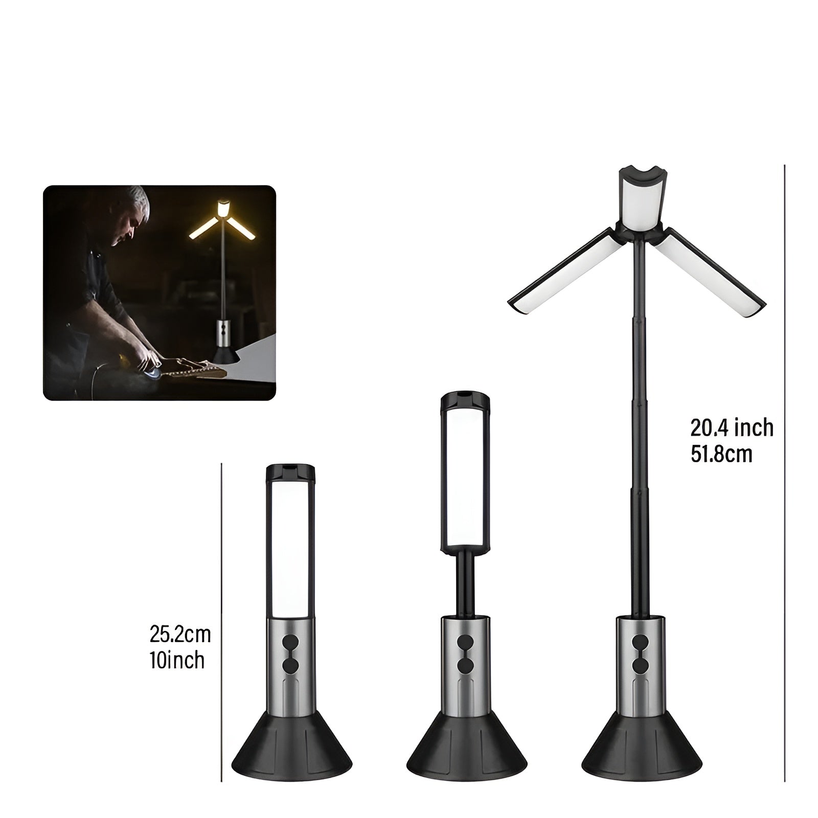 LED Campinglykt – Oppladbar og Sammenleggbar | 270° Justerbar Arm og Flere Lysmoduser