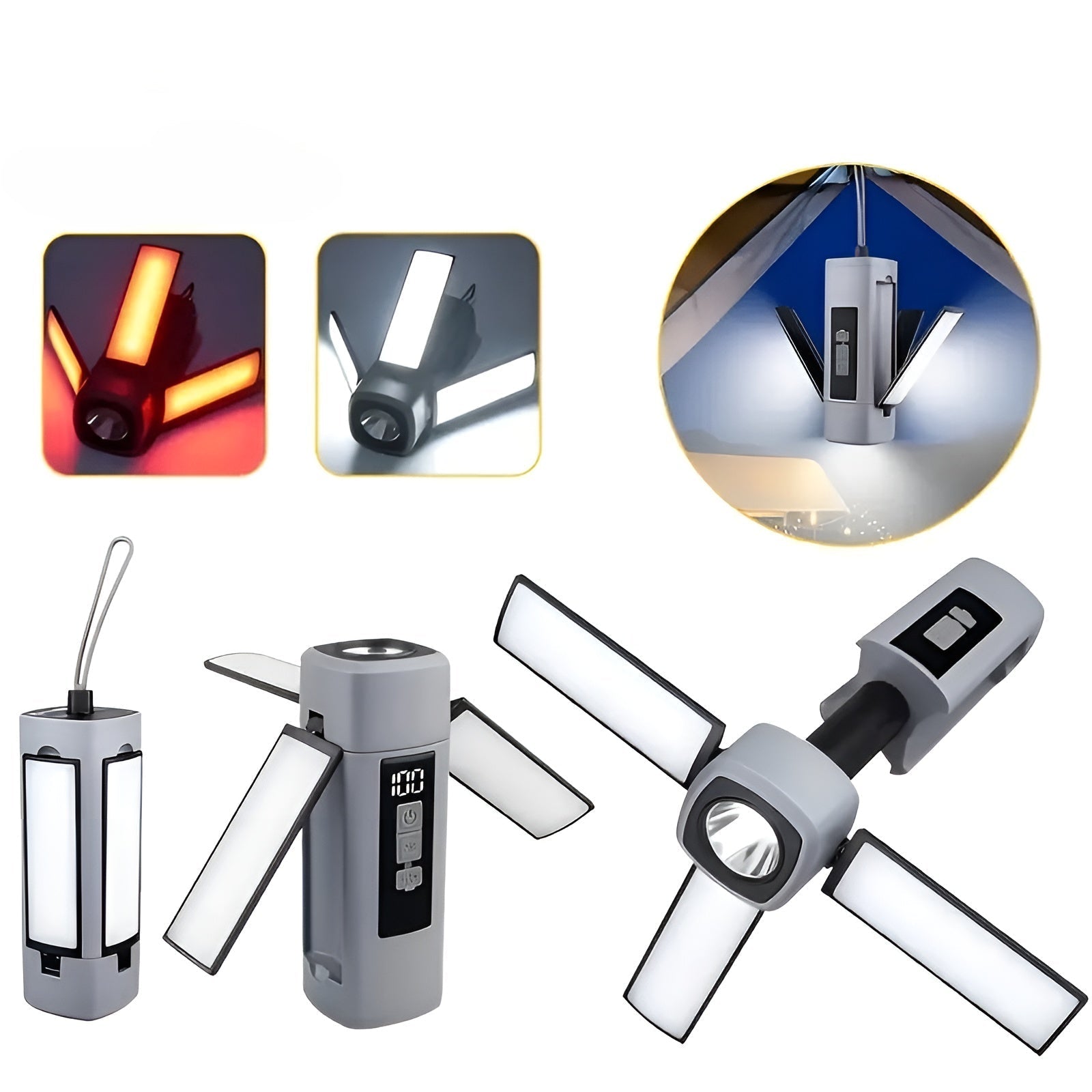 Campinglampe – Oppladbar via USB og 360° Roterbar | Perfekt for Utendørsbruk og Nødsituasjoner
