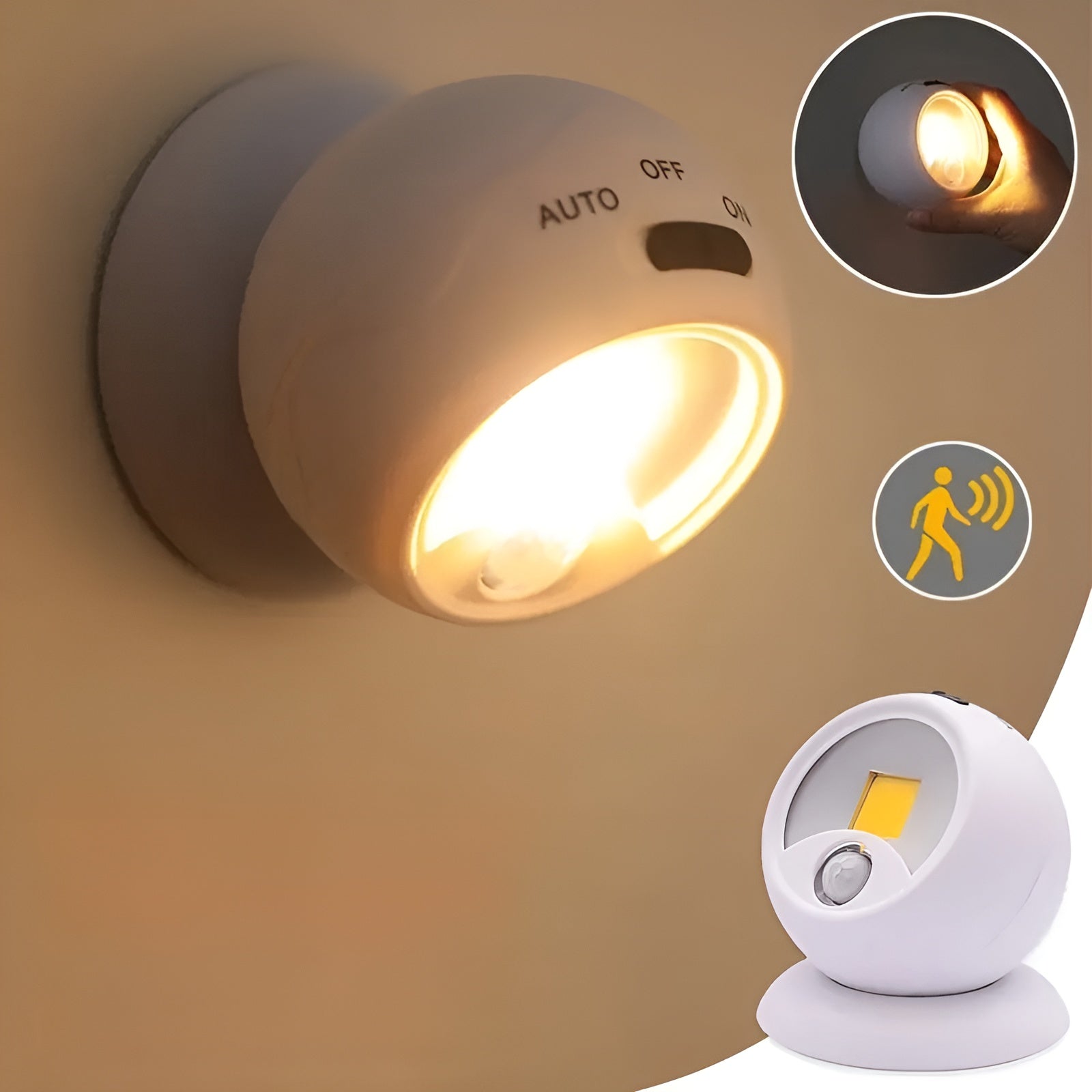 LED Nachtlicht mit Bewegungssensor – 360° Drehbarer Kopf | Magnetische Befestigung