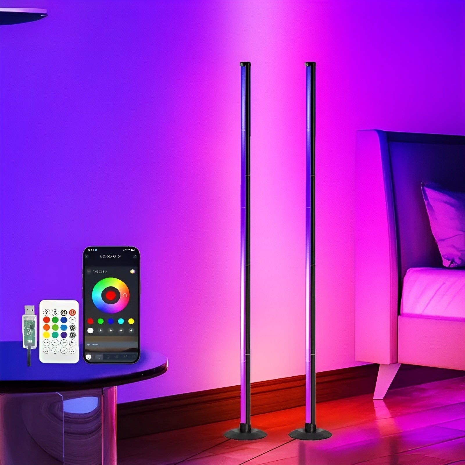 LED-Gulvlampe med RGBICB-fargeendring – Moderne Aluminiumslampe med App og fjernkontroll | Dimmbar stemningsbelysning for Hjemmet Ditt