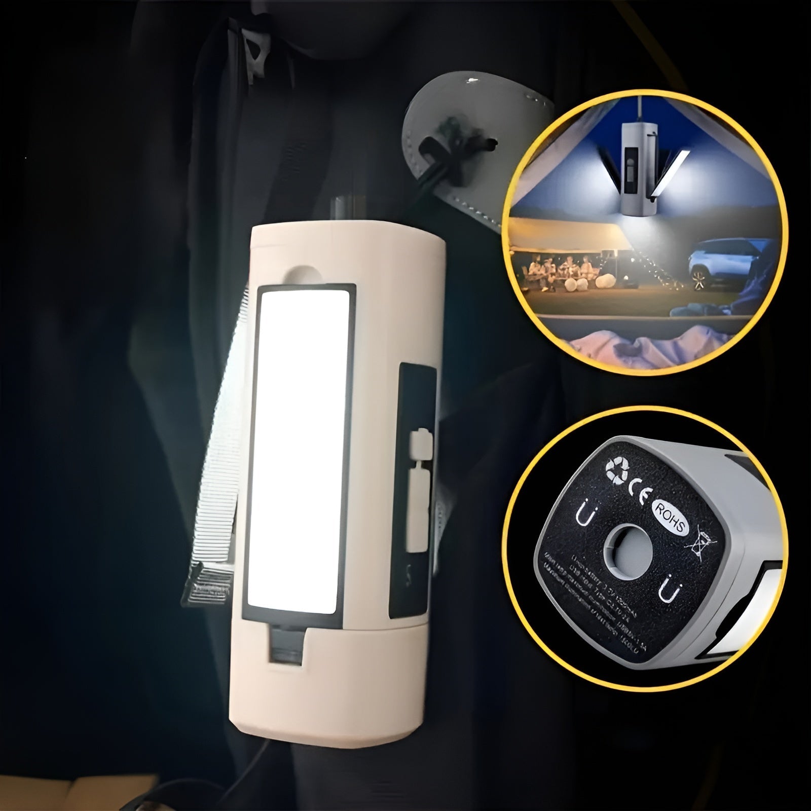 Campinglampe – Oppladbar via USB og 360° Roterbar | Perfekt for Utendørsbruk og Nødsituasjoner