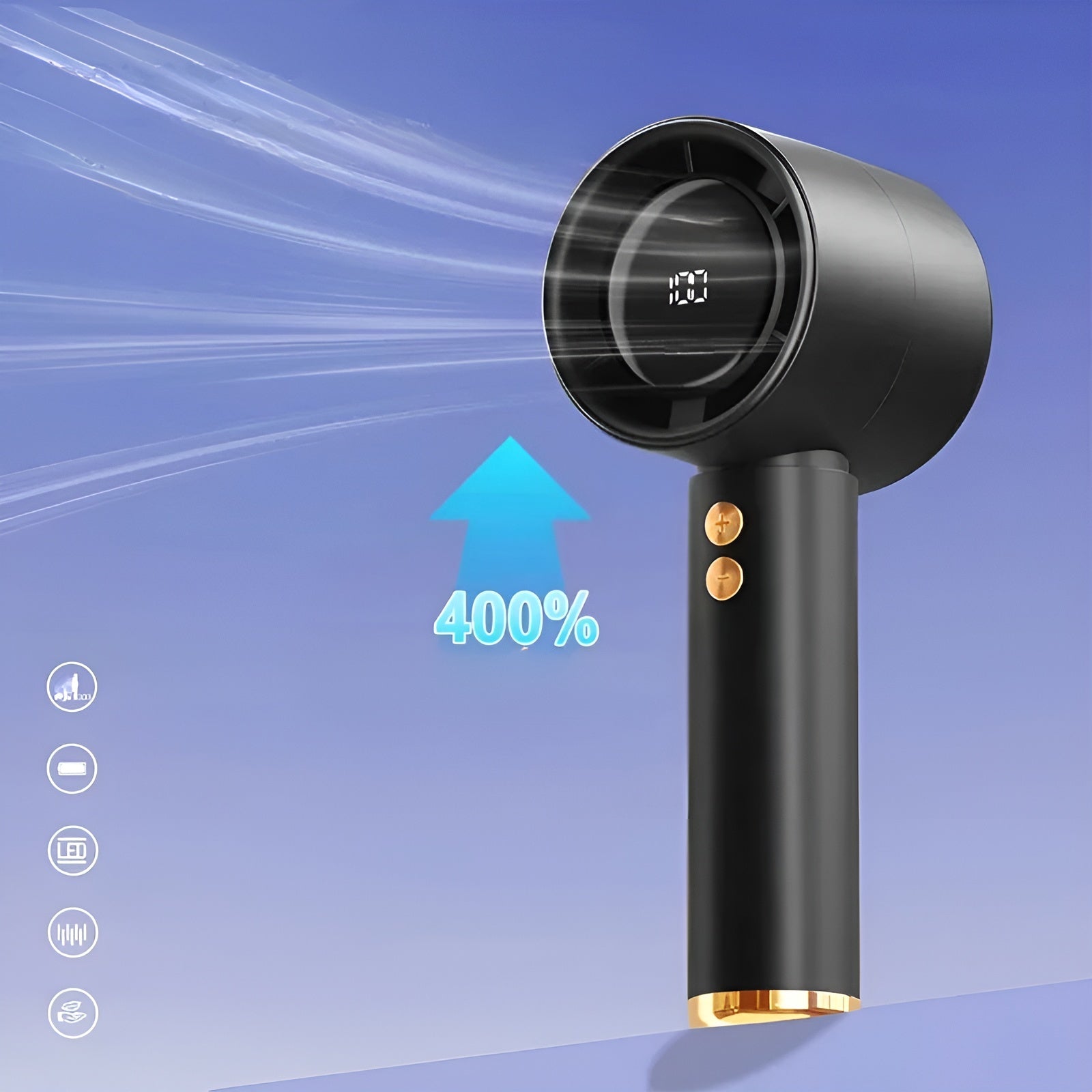 Bærbar Mini-turbo-håndvifte – Digitalt Display, Usb-c-lading Og 100 Hastighetsnivåer