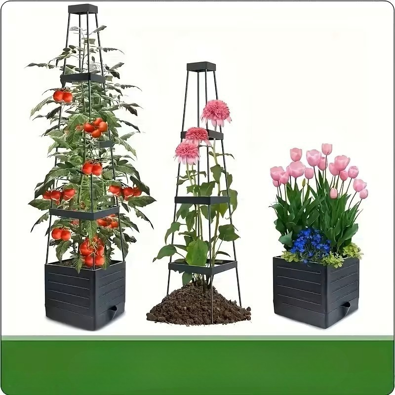 Selvvannende Plantekasse med Espalier – Perfekt for Tomater og Klatreplanter | Slitesterk Plast for Hage og Balkong