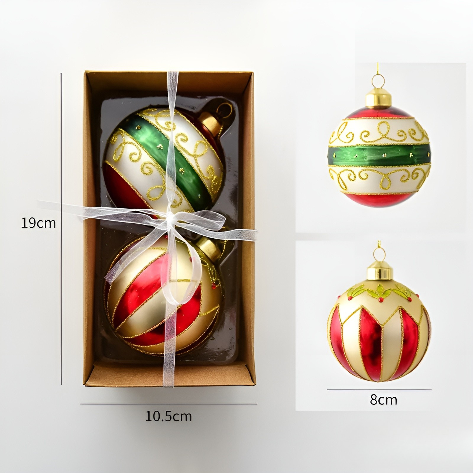Glasskuler til juletre – Håndmalt og Luksuriøs | 2-pakning Julepynt 8 cm