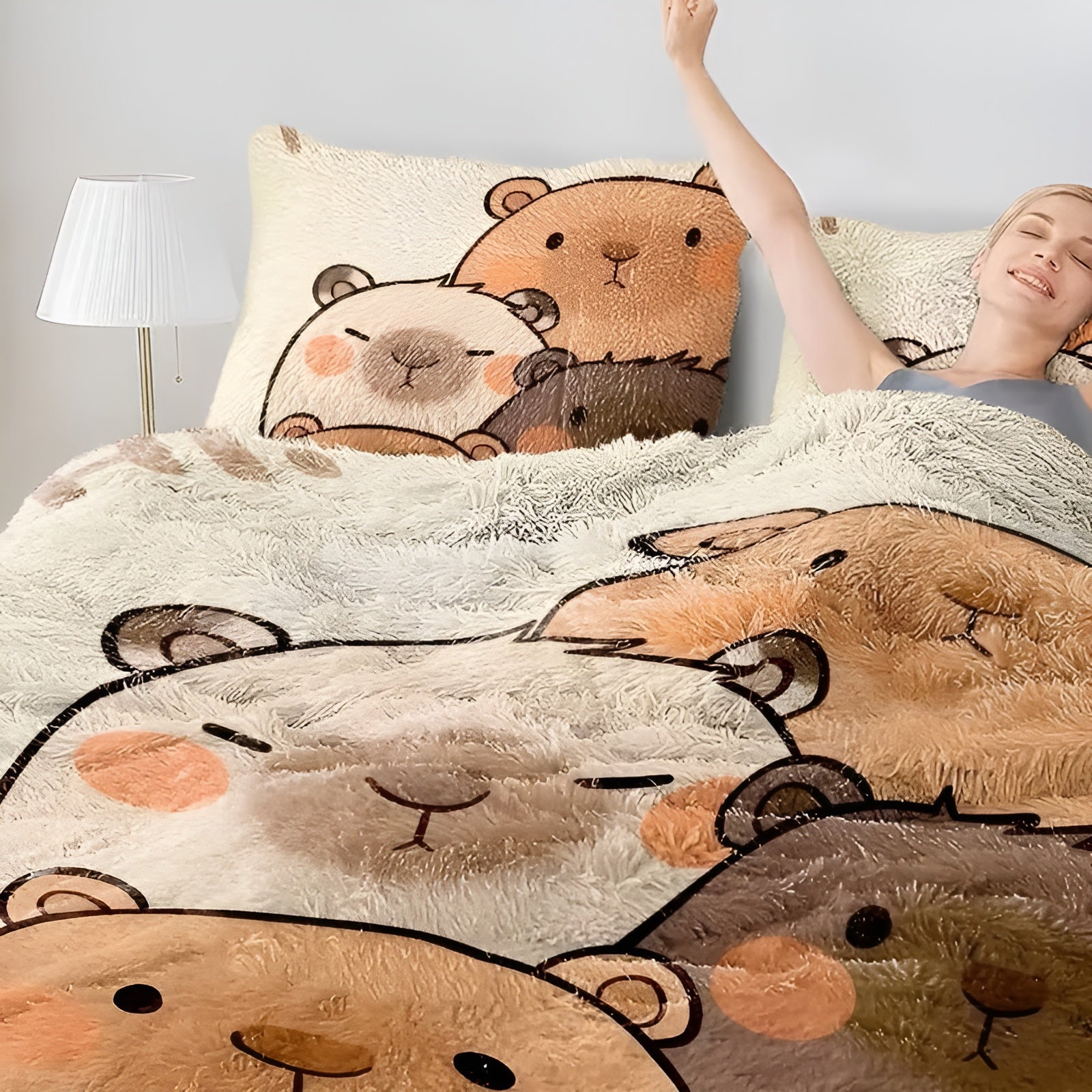 Plysj Sengetøysett med Capybara-Motiv – Ekstra Mykt og Varmt | Perfekt for Høst og Vinter (2- Eller 3-Delt Sett)