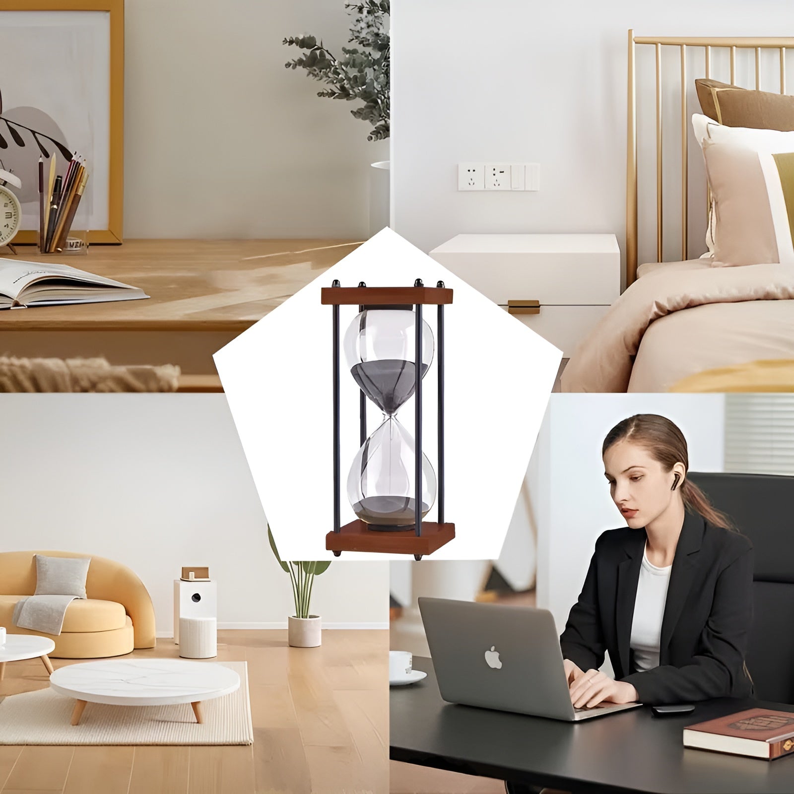Gratis 60-minutters Timeglass – Kreativt Dekorativt Retrodesign I Svart | Metallramme Med Ripebestandig Sokkel