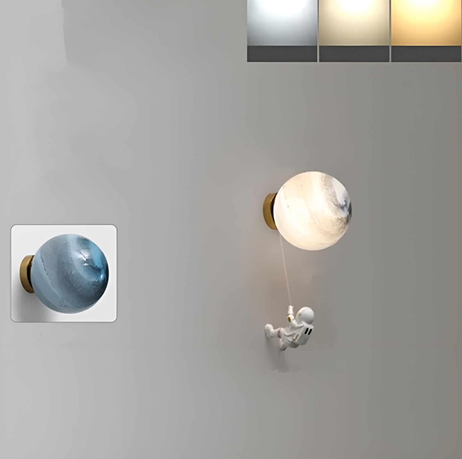 Astronaut Vegglampe – Dekorativ Lampe med Planet og Glasskule | Perfekt for Barnerom og Nattbord