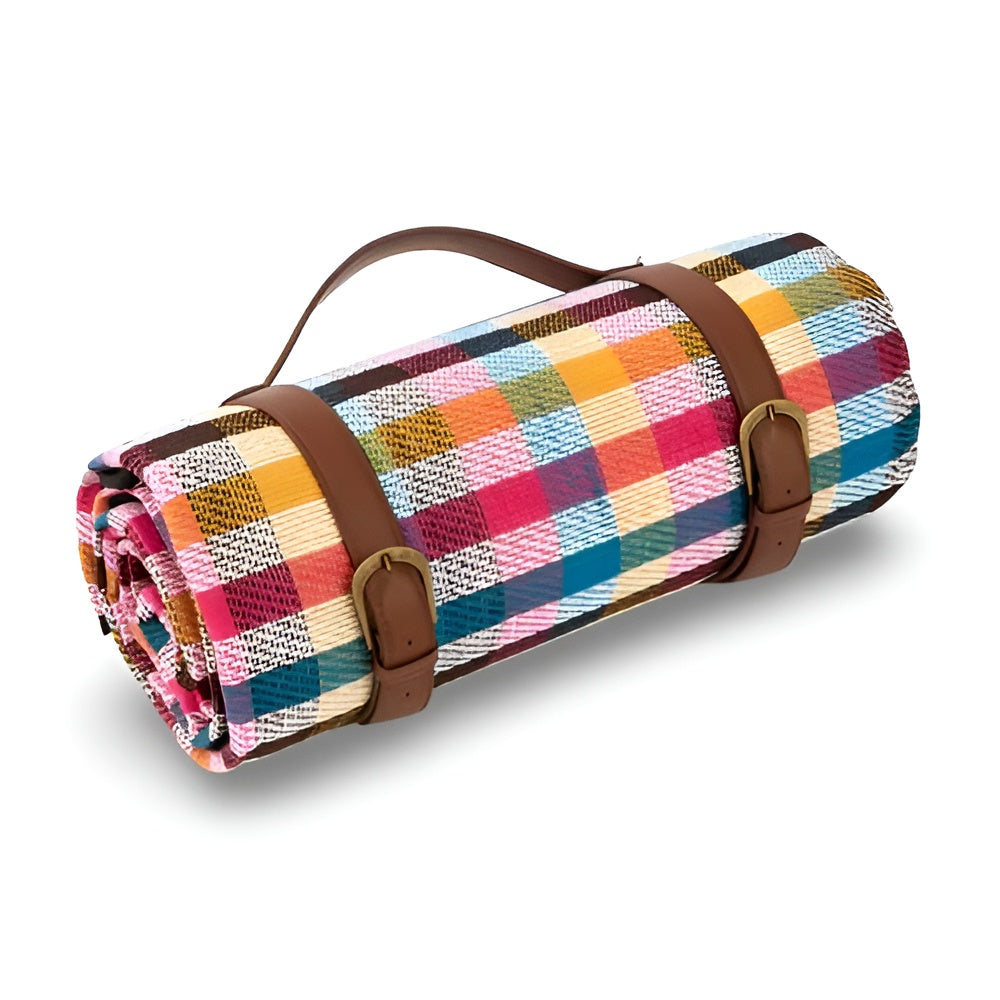 Vanntett Piknikteppe – Sammenleggbart og Vaskbart | Rutemønster med Bærehåndtak
