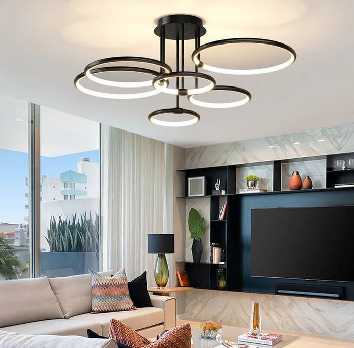 Gull LED-lysekrone til stuen – moderne geometrisk design med stemningsfullt lys, bilde 1