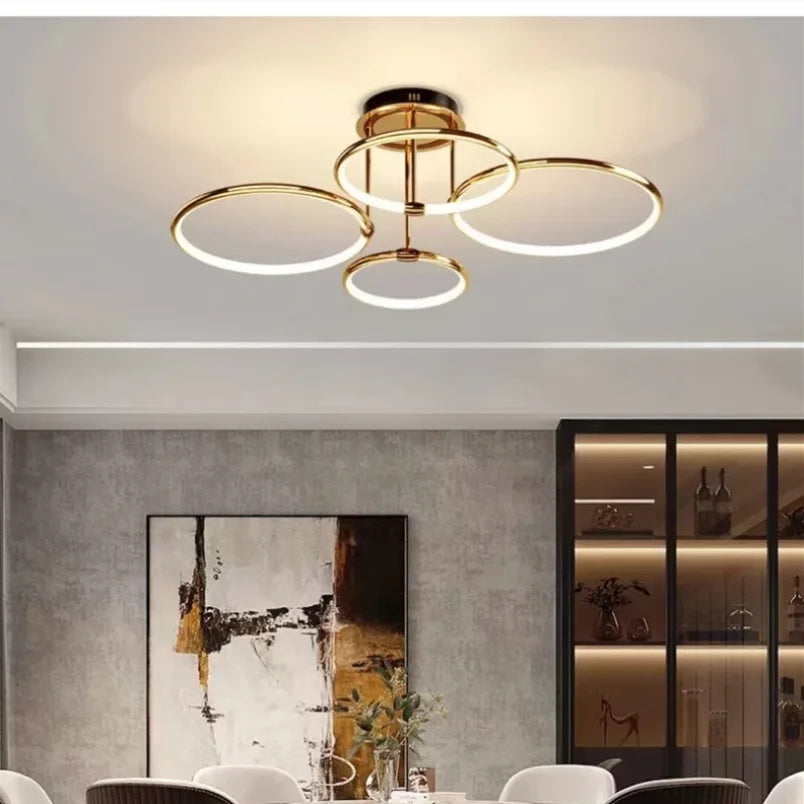 Gull LED-lysekrone til stuen – moderne geometrisk design med stemningsfullt lys, bilde 9b