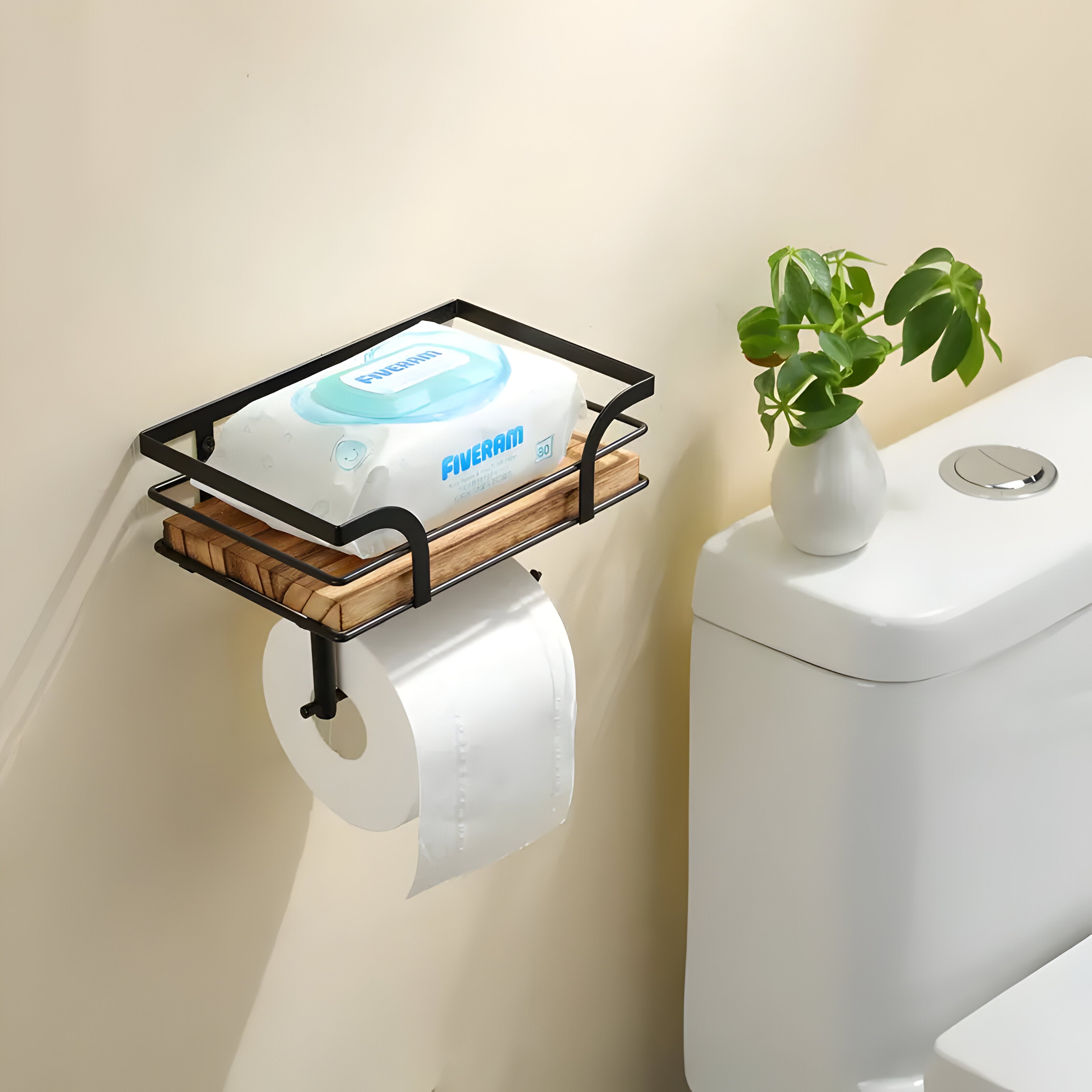 Nordal – Veggmontert Papirholder I Tre Med Hylle