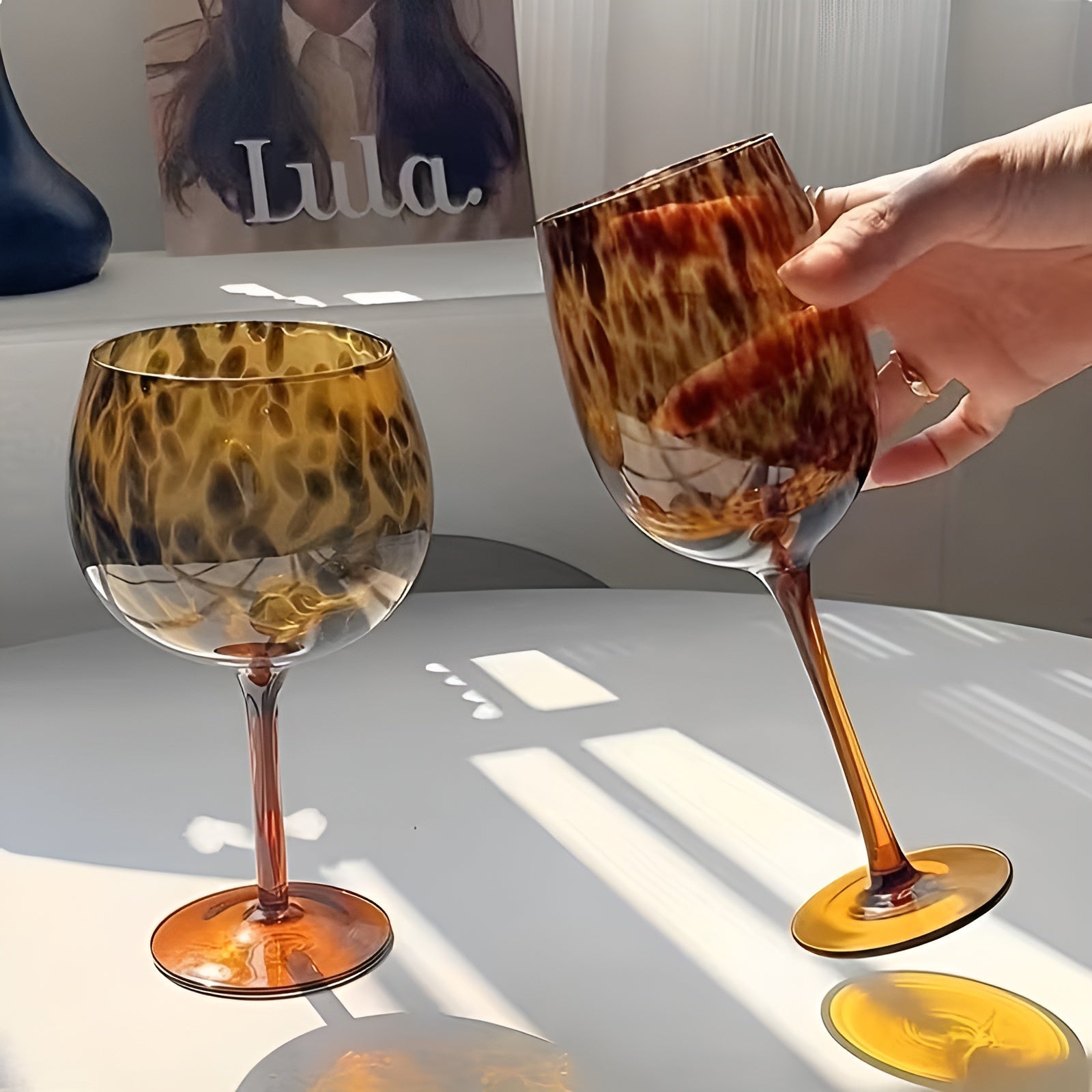 Vinglass Med Leopardmønster – Vintage-design I Sett Med 2 | Perfekt For Spesielle Anledninger