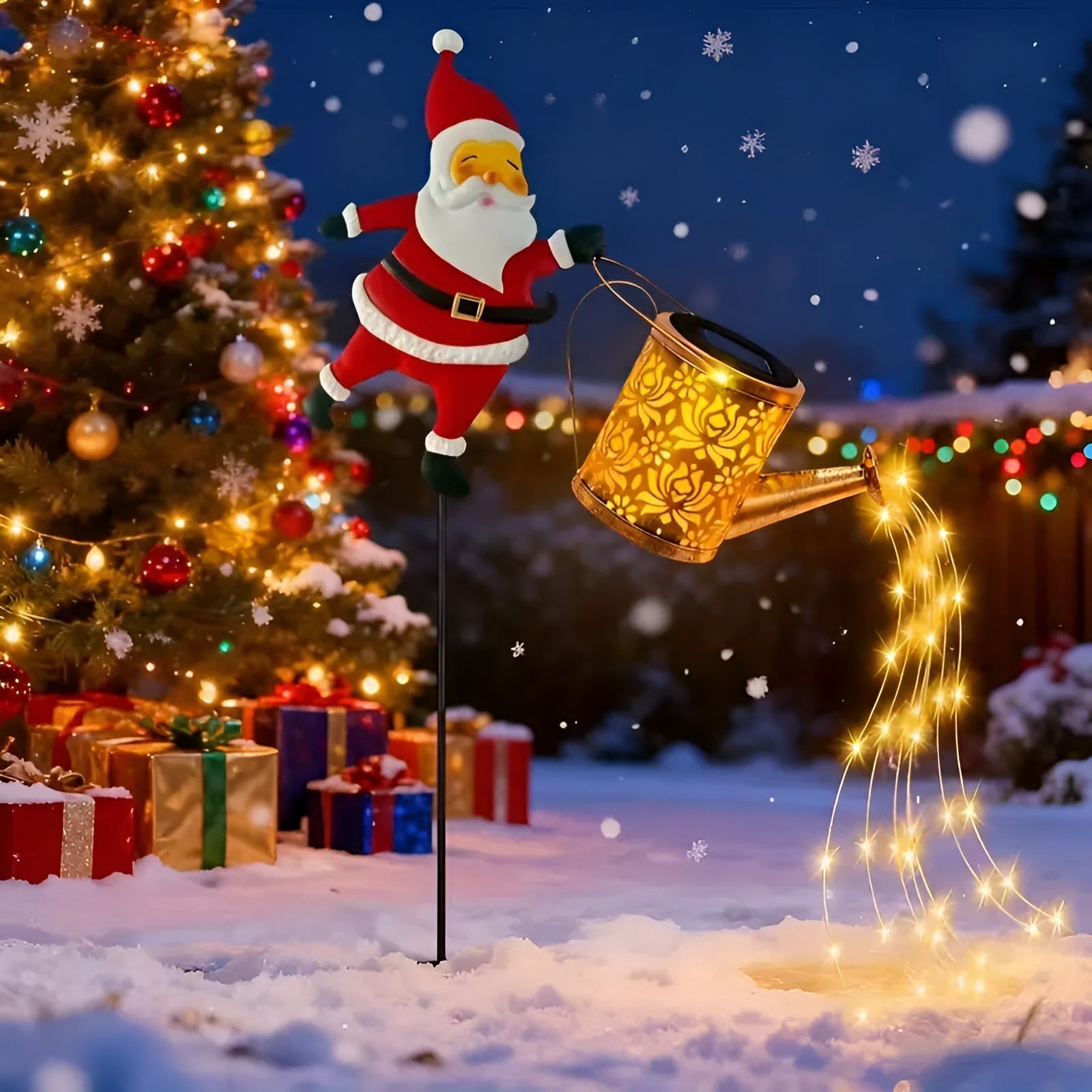 Solcelledrevet Julebelysning med Julenisse og Lykter – Dekorativ utendørsbelysning | Perfekt for hage og terrasse