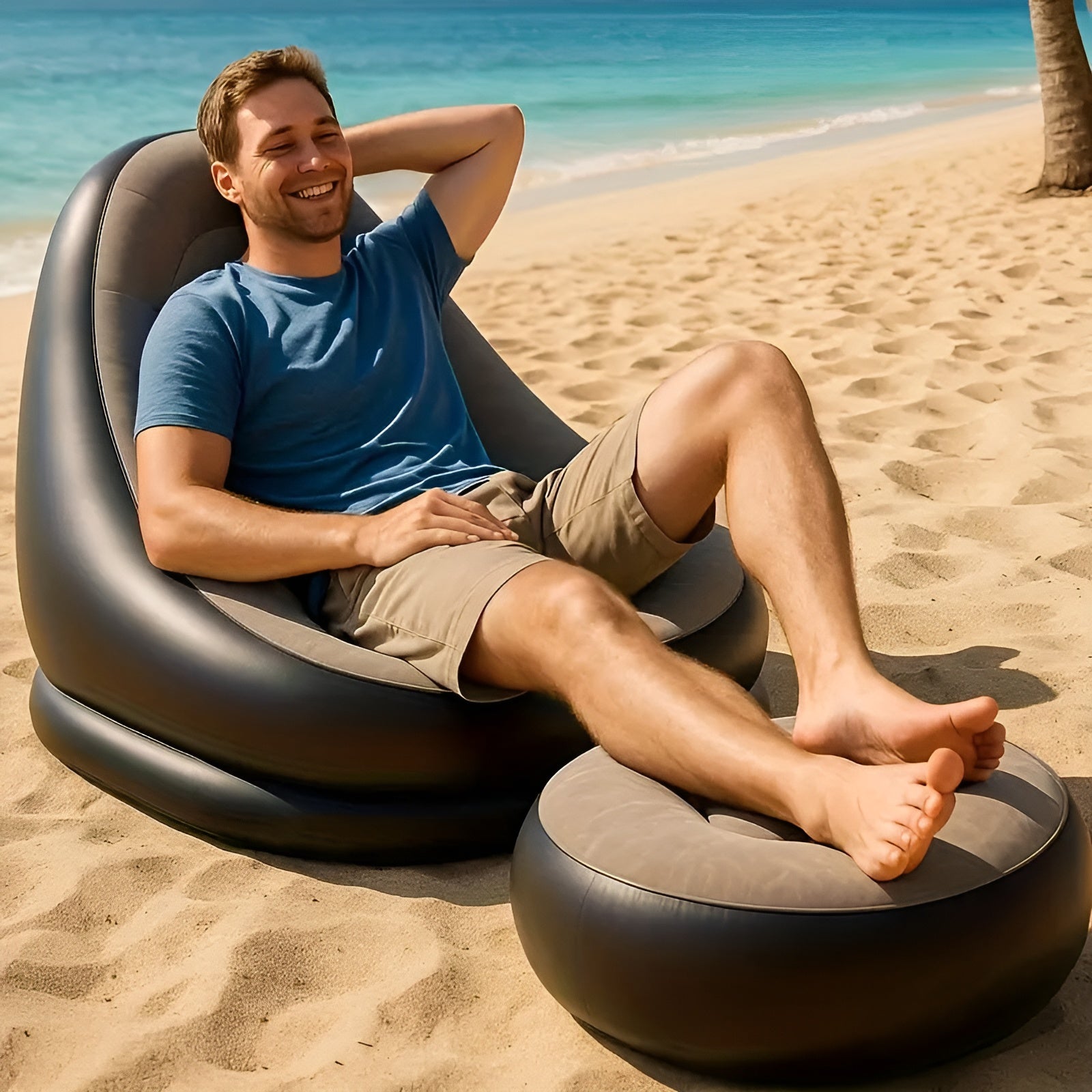 Oppblåsbar Sofa med Fotskammel – Rask å Blåse Opp | Perfekt for Camping og Stue