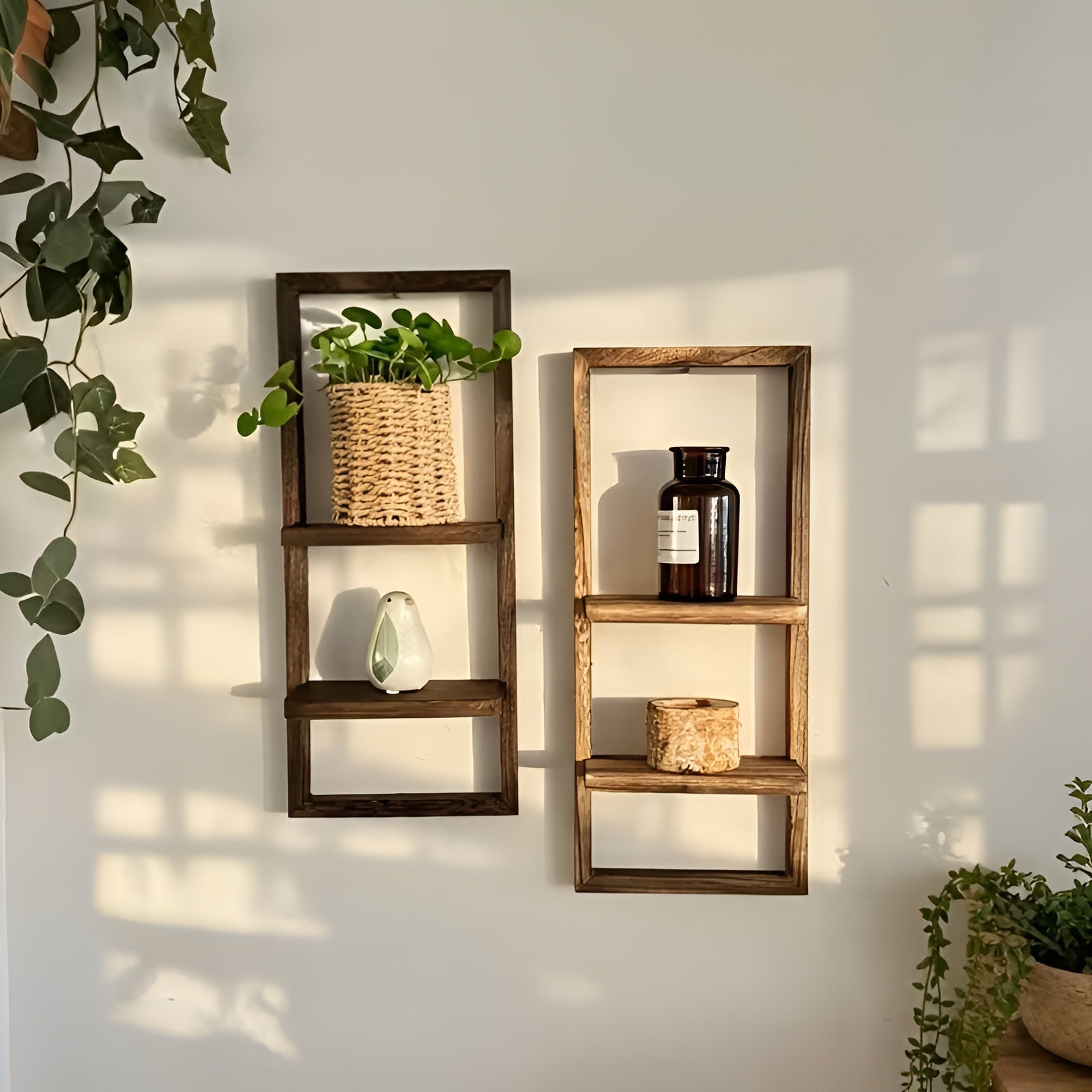 Tre-vegghyller For Blomsterpotter – Rustikk Design Med Dobbelt Lag | Dekorativt For Stuen Og Balkongen