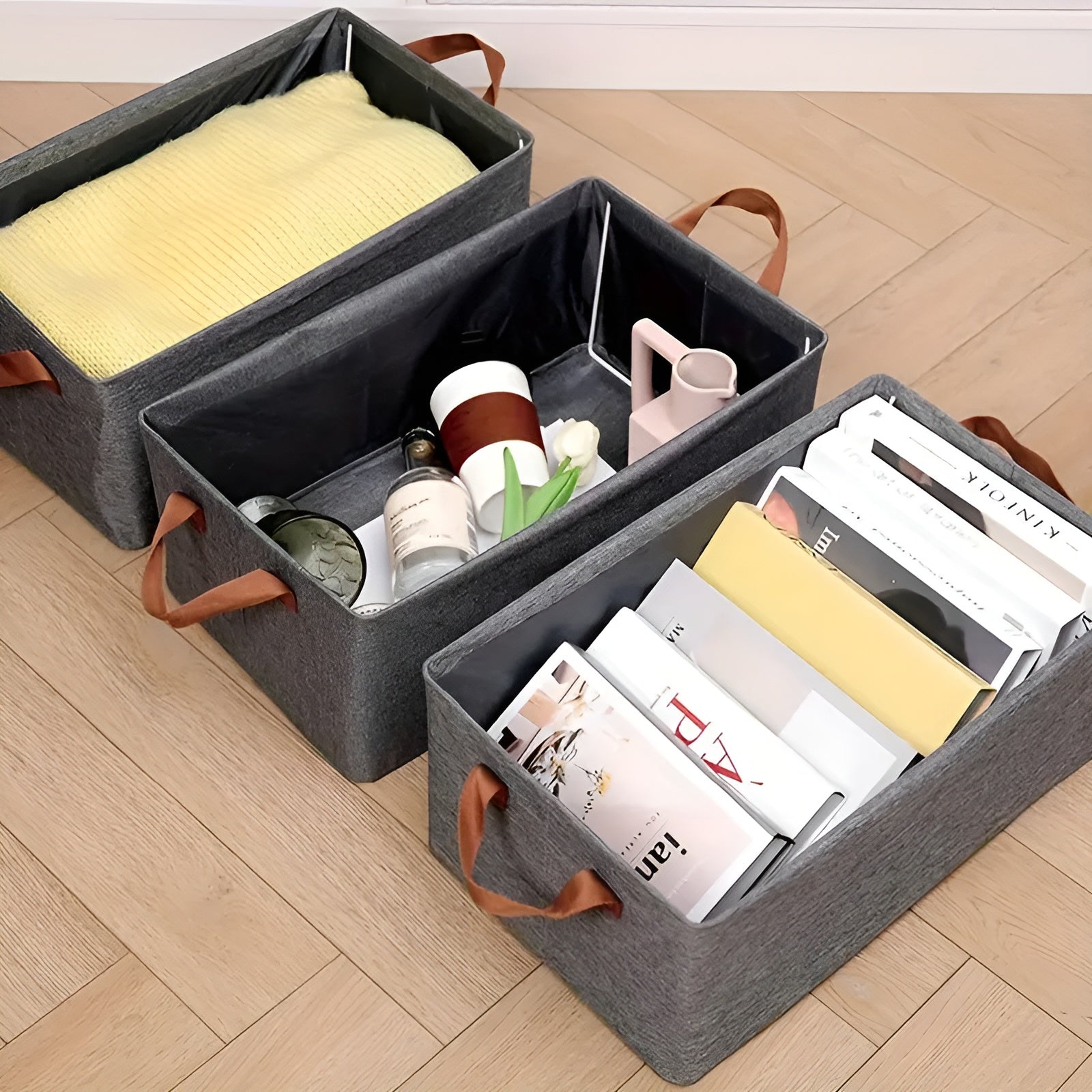 Sammenleggbare Oppbevaringskurver – Praktisk 3-pakning | Perfekt for Klær, Leker og Mer
