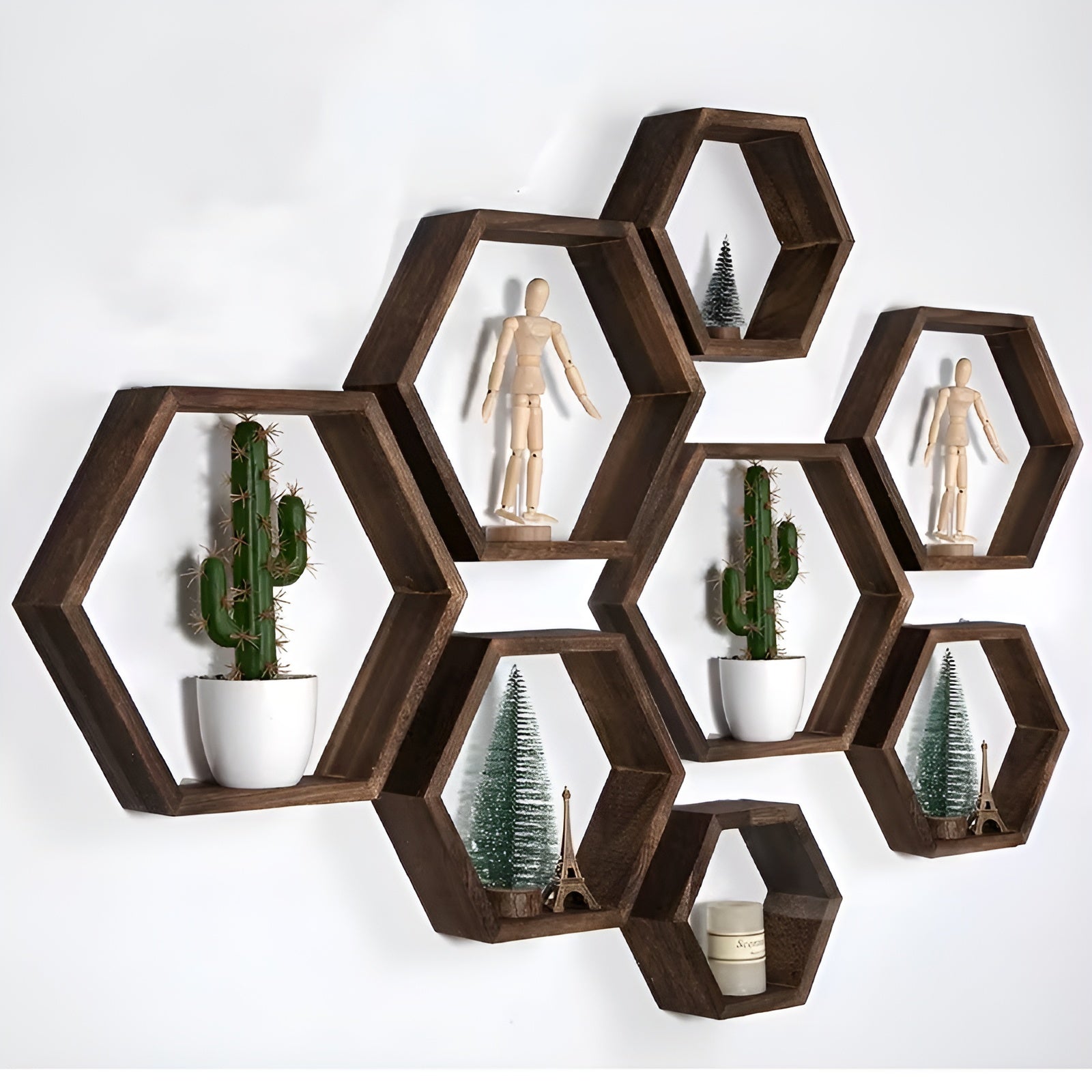 Hexagon Vegghyller (5-pk) – Dekorative og Plassbesparende | Tre Perfekt for Stue og Soverom - Vegghyller