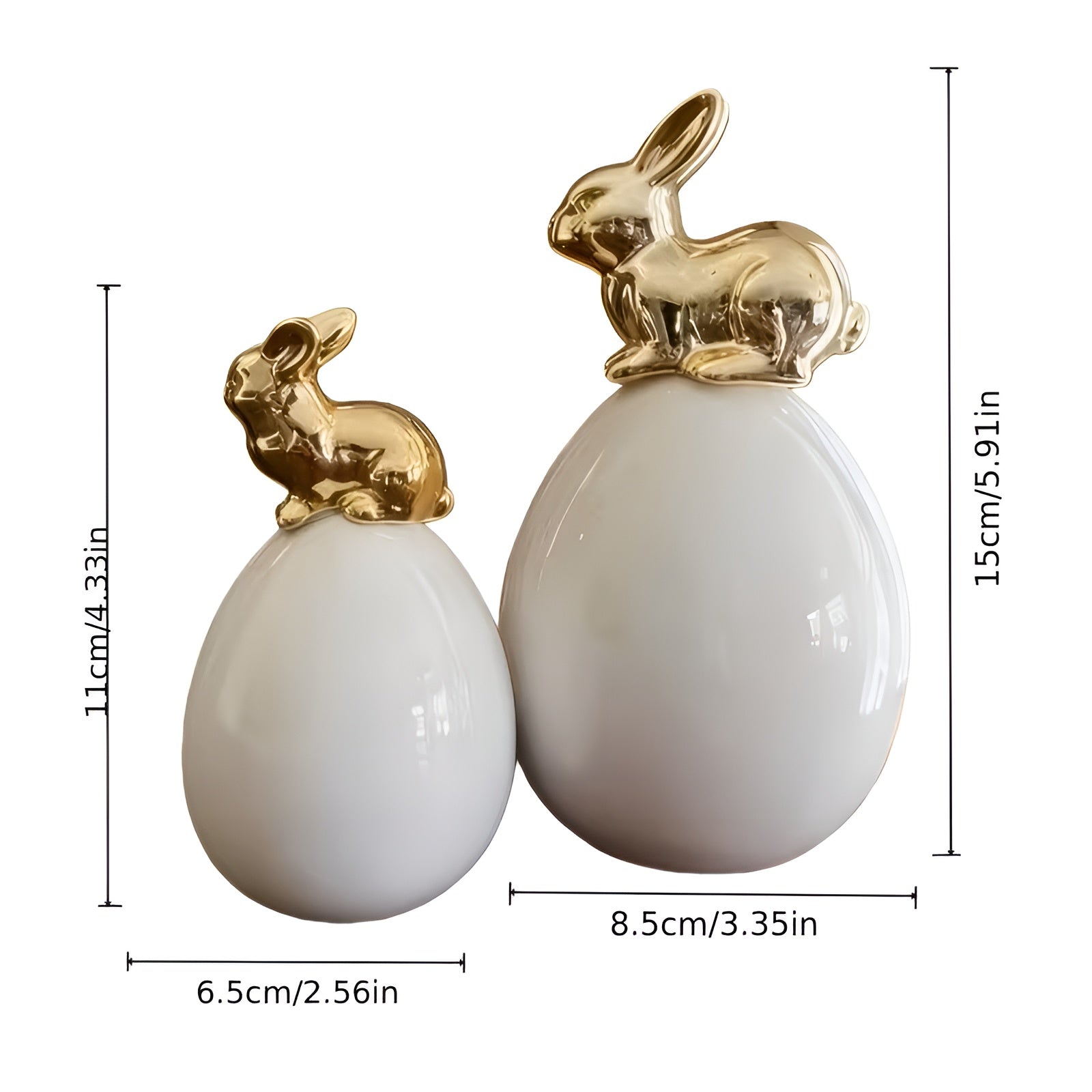 Keramisk Dekorasjonskanin I Eggform – Moderne Påskedekorasjon I Hvitt Og Gull | Elegant Borddekorasjon For Stuen