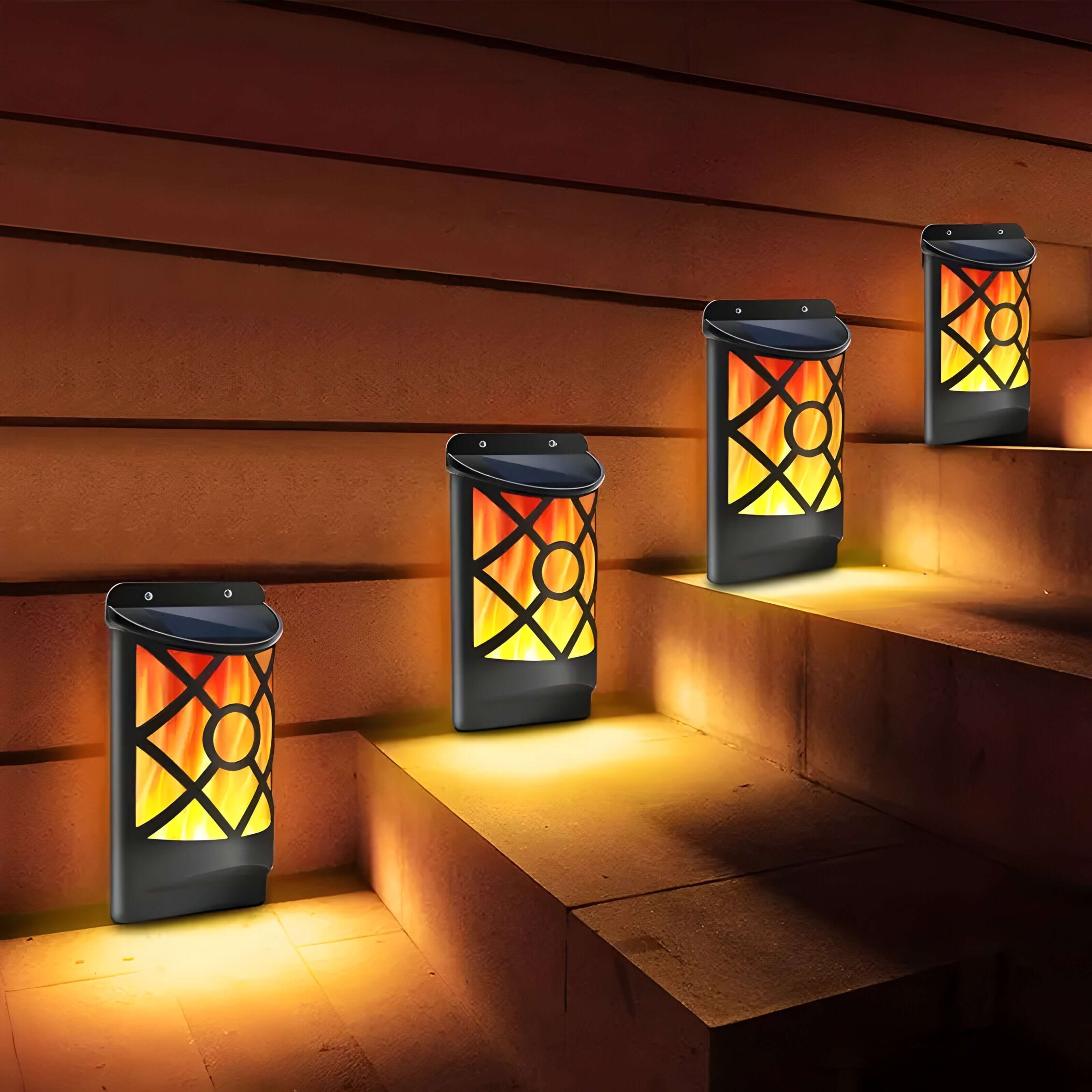 Solnova – Utendørs Solcellevegglampe med Flammelys (2 stk)
