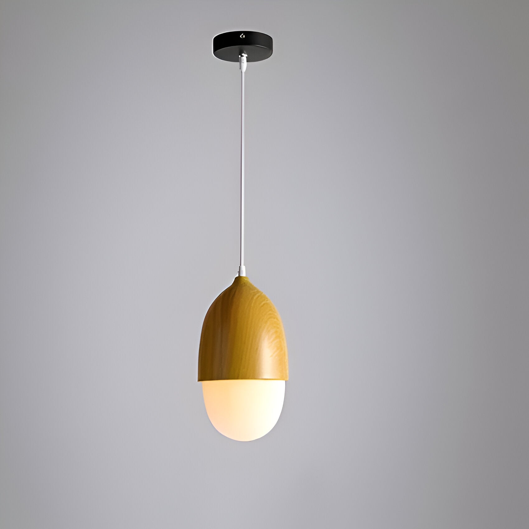 Hengelampe i Glass og Tre – Dekorativ Eikelignende Form | Unikt Design for Hjemmet