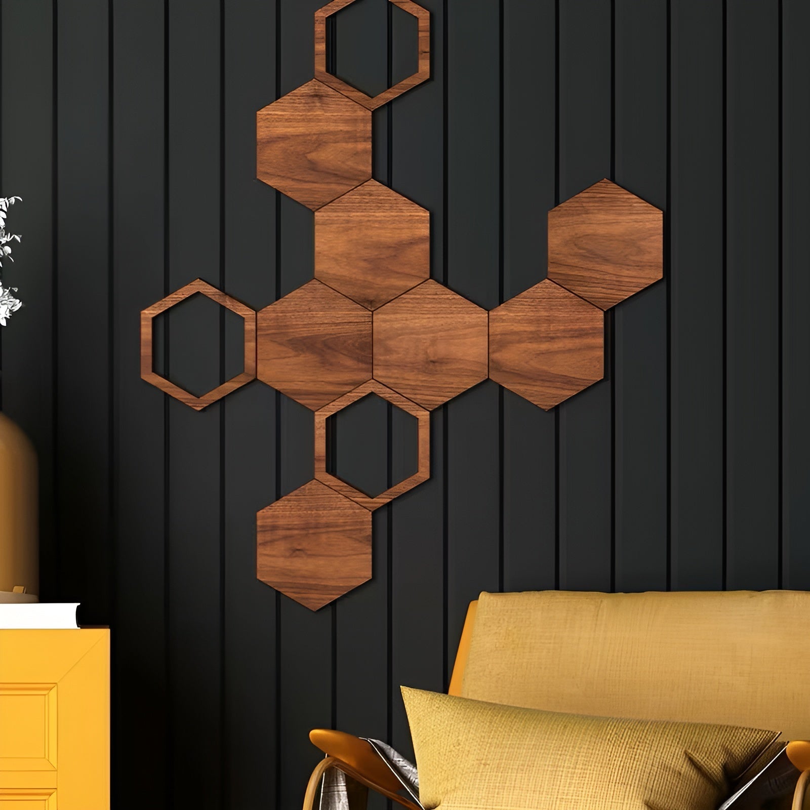3D Veggdekor i Tre (11 Deler) – Moderne og Dekorativ Hexagon Veggdesign | Perfekt for Stue og Soverom - Veggpaneler