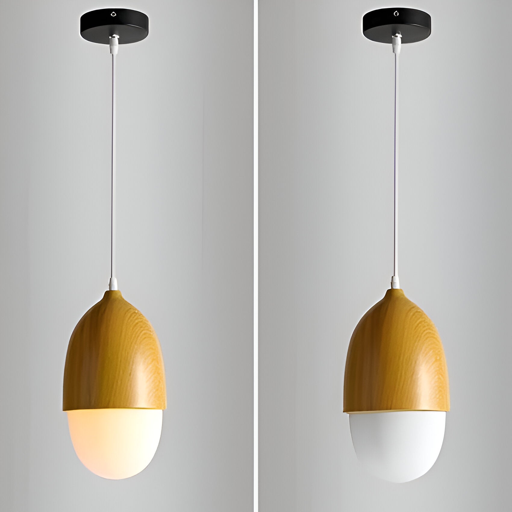 Hengelampe i Glass og Tre – Dekorativ Eikelignende Form | Unikt Design for Hjemmet