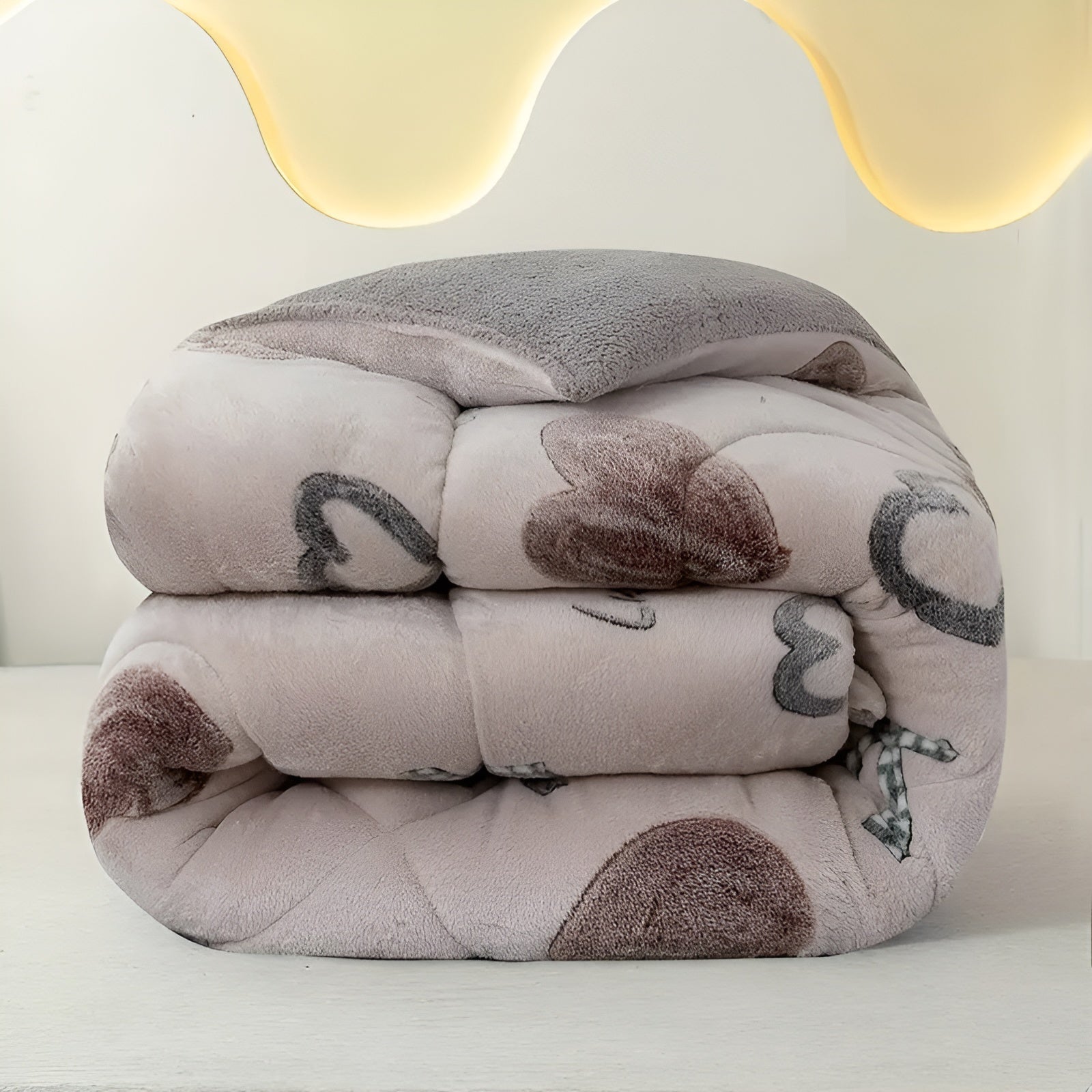 Vattert Fleece-teppe med Hjerte-mønster – Mykt og Varmt | Perfekt for Soverom og Gjesterom - Dynetrekk