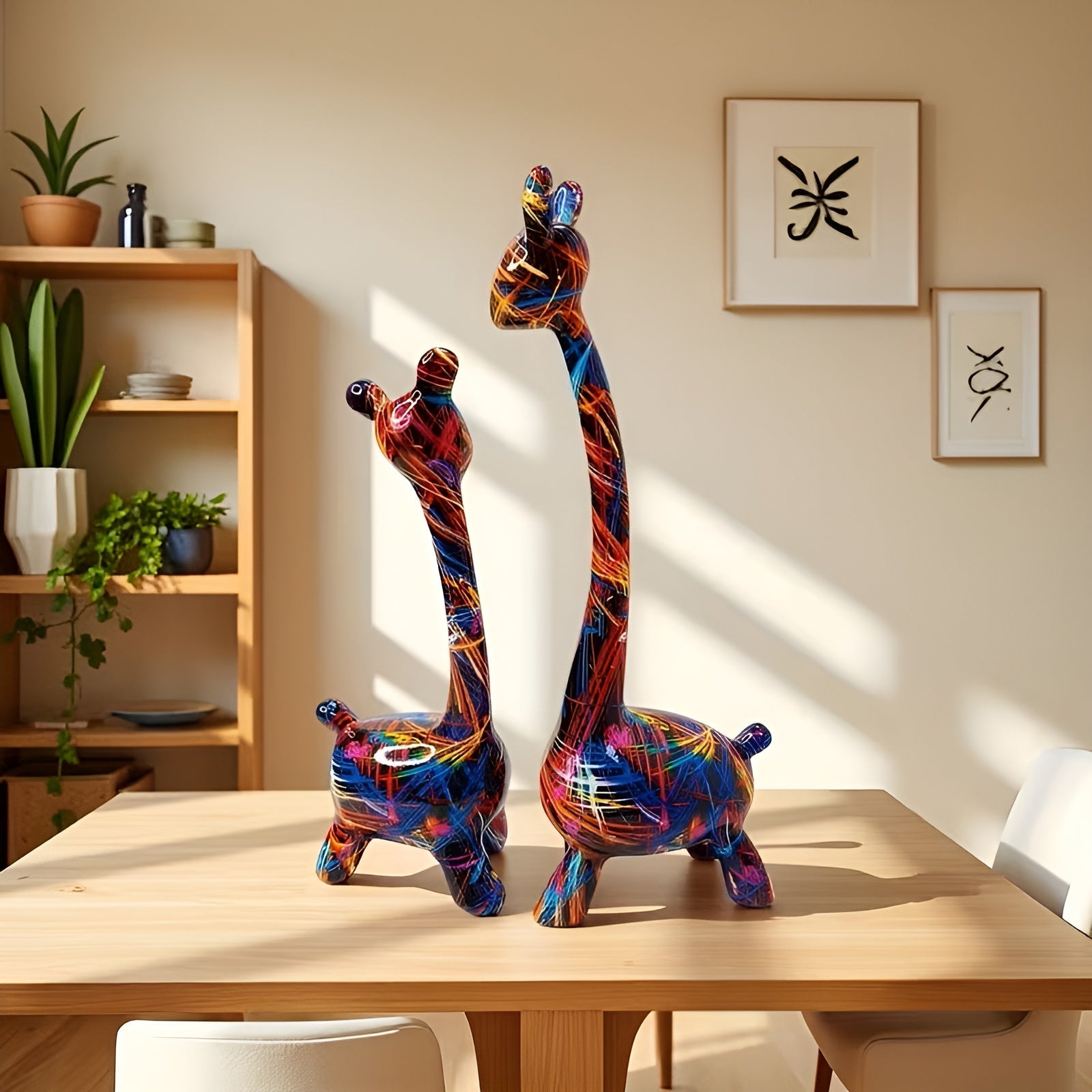 Fargerik Giraffigur – Kreativ Dyrepynt Av Harpiks | Dekorativ Og Moderne