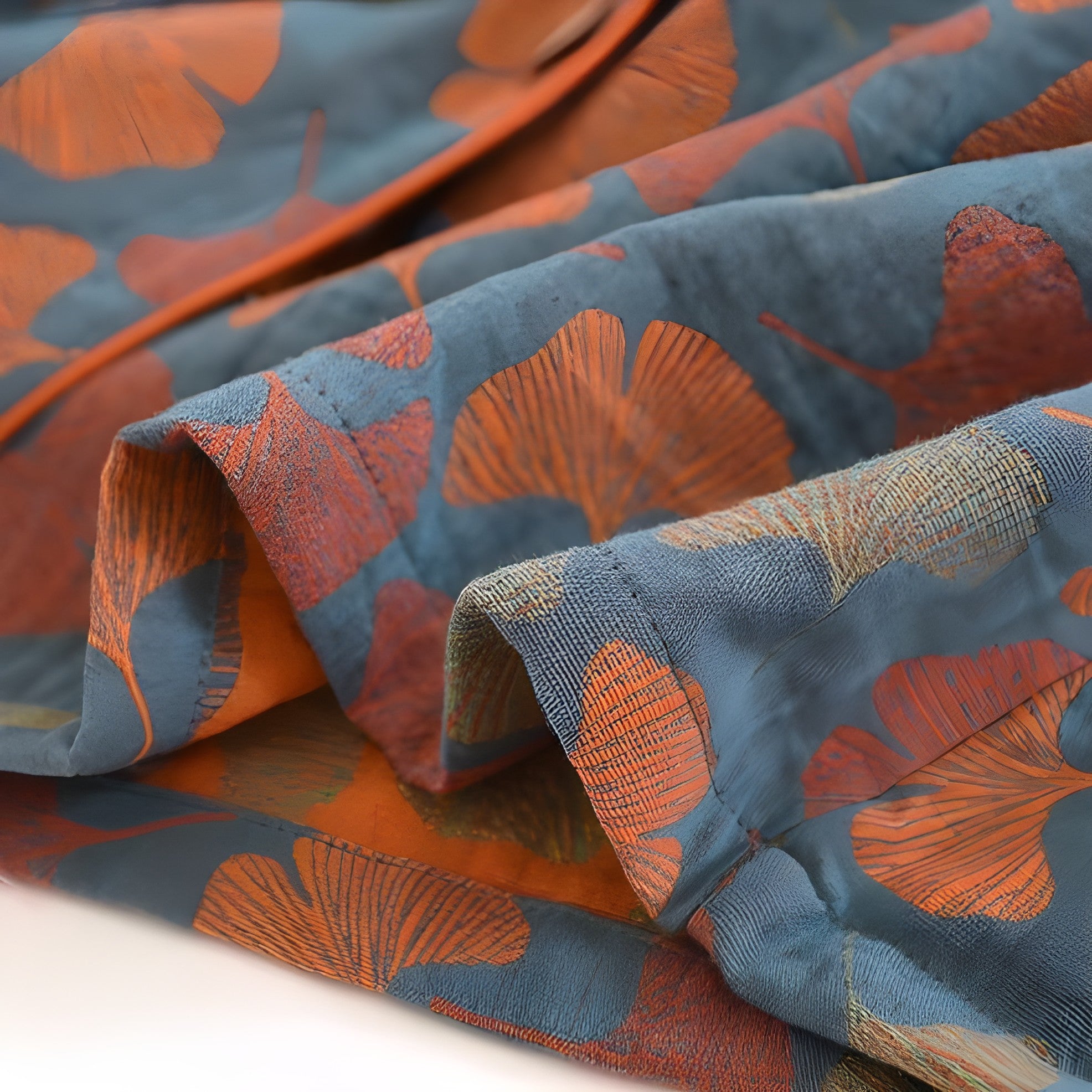 Loungewearsett i Bomull – Ginkgo-bladtrykk, Knappelukking og Komfortabel Passform