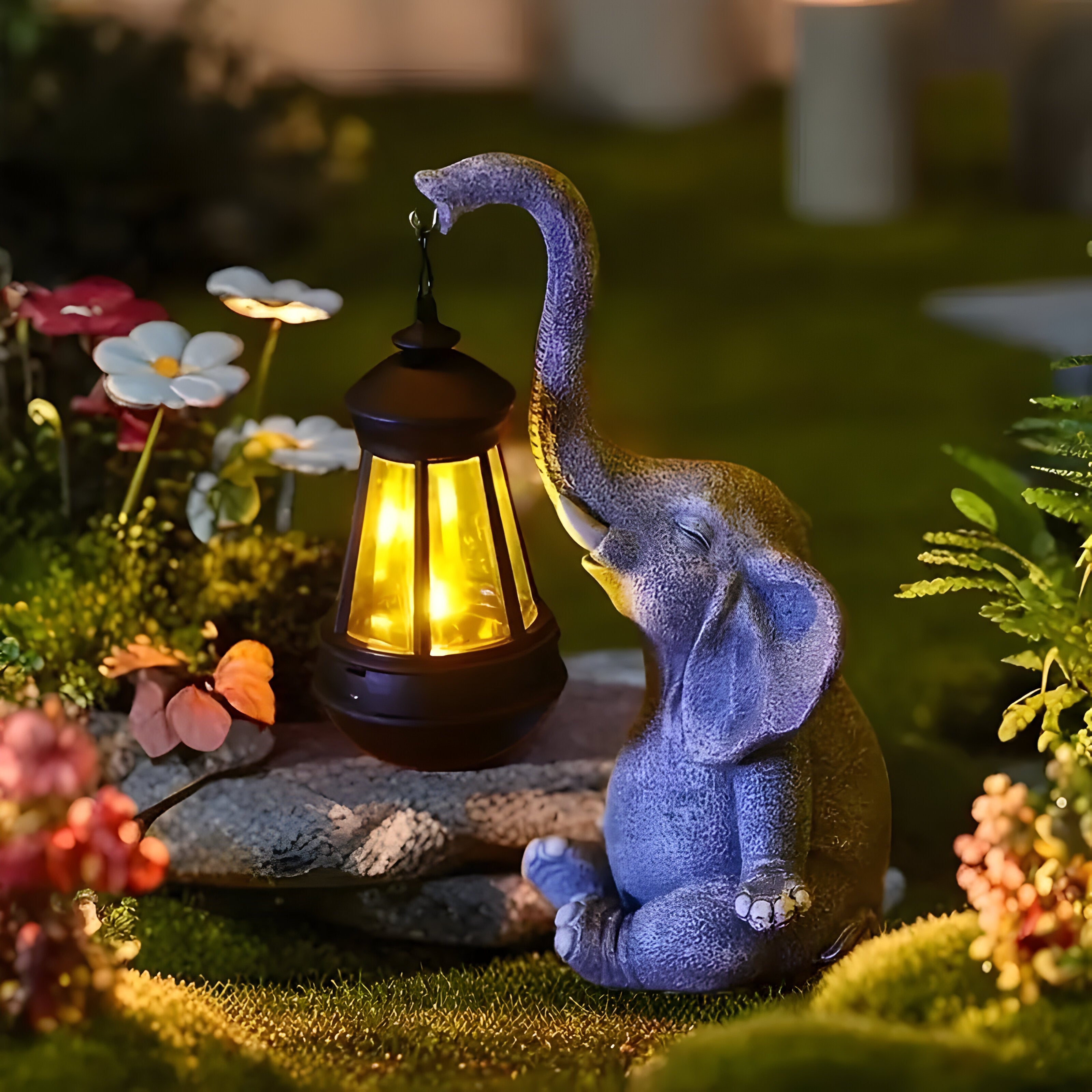 Klaren – Solardrevet Elefantstatue Med Led-lys