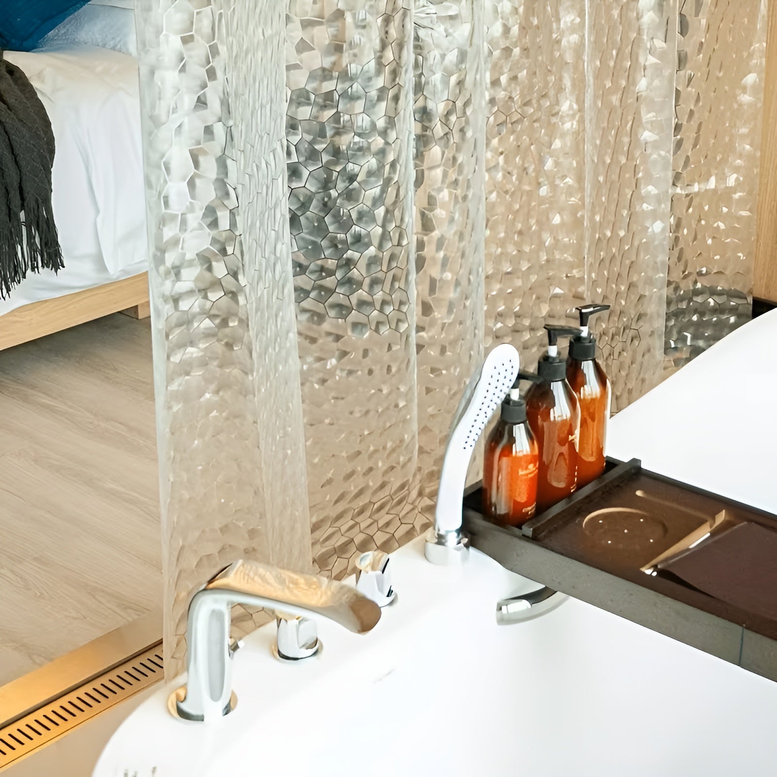 Dusjforheng med Vannmønster – Halvtransparent og Lettstelt | Moderne Dekor til Badet