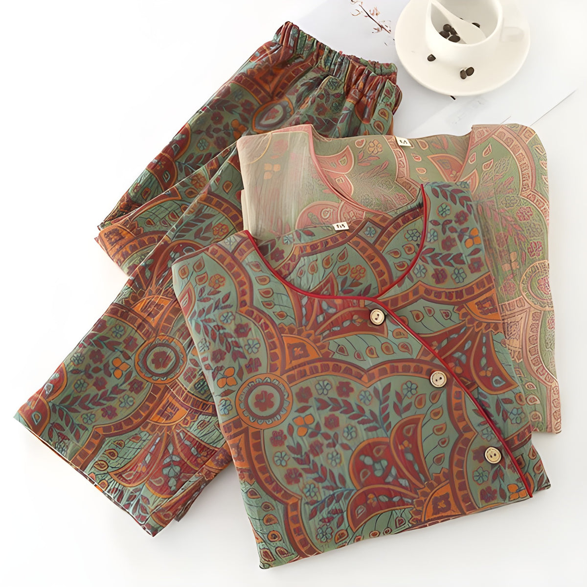 Vintage Jacquard-sett – Rund Hals, Komfortabelt Loungeantrekk