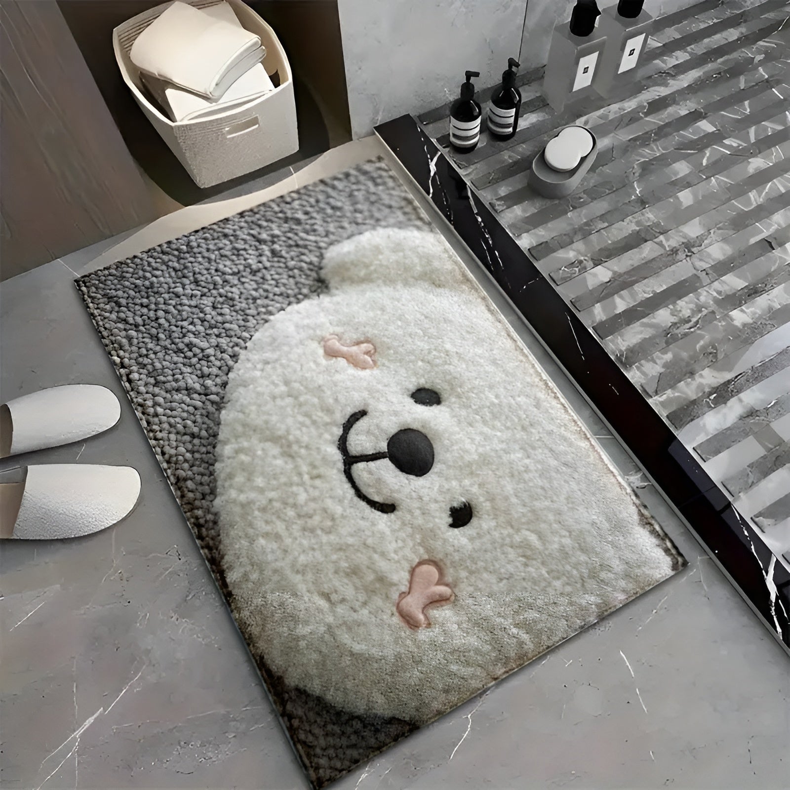 Badezimmerteppich mit Bärenmotiv – Weich & Rutschfest | Dekorative Matte für Zuhause