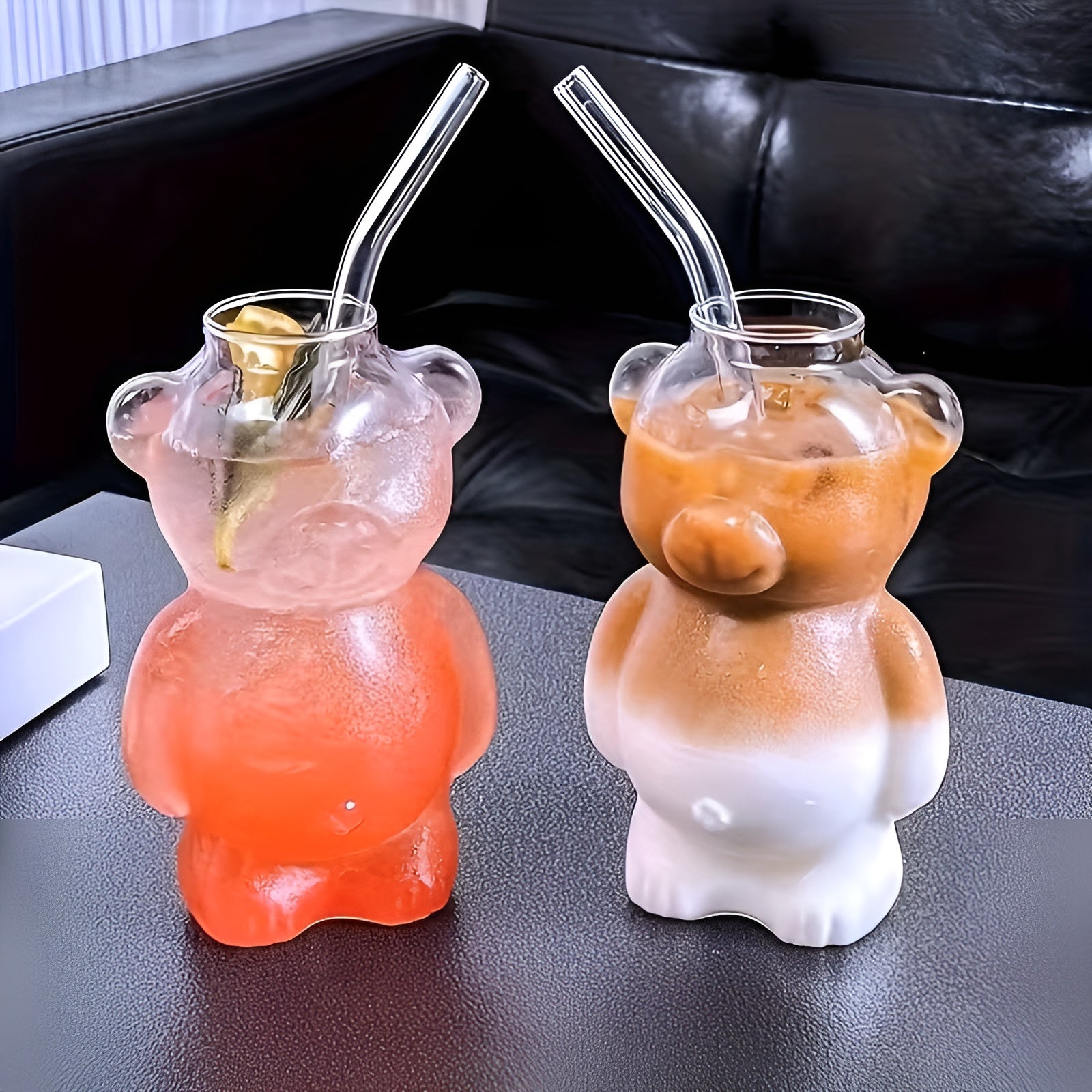 Bjørn Glassbeger Sett (2 Deler) – Søtt Design I Borosilikatglass | Med Glassstrå For Kaffe Og Cocktailer