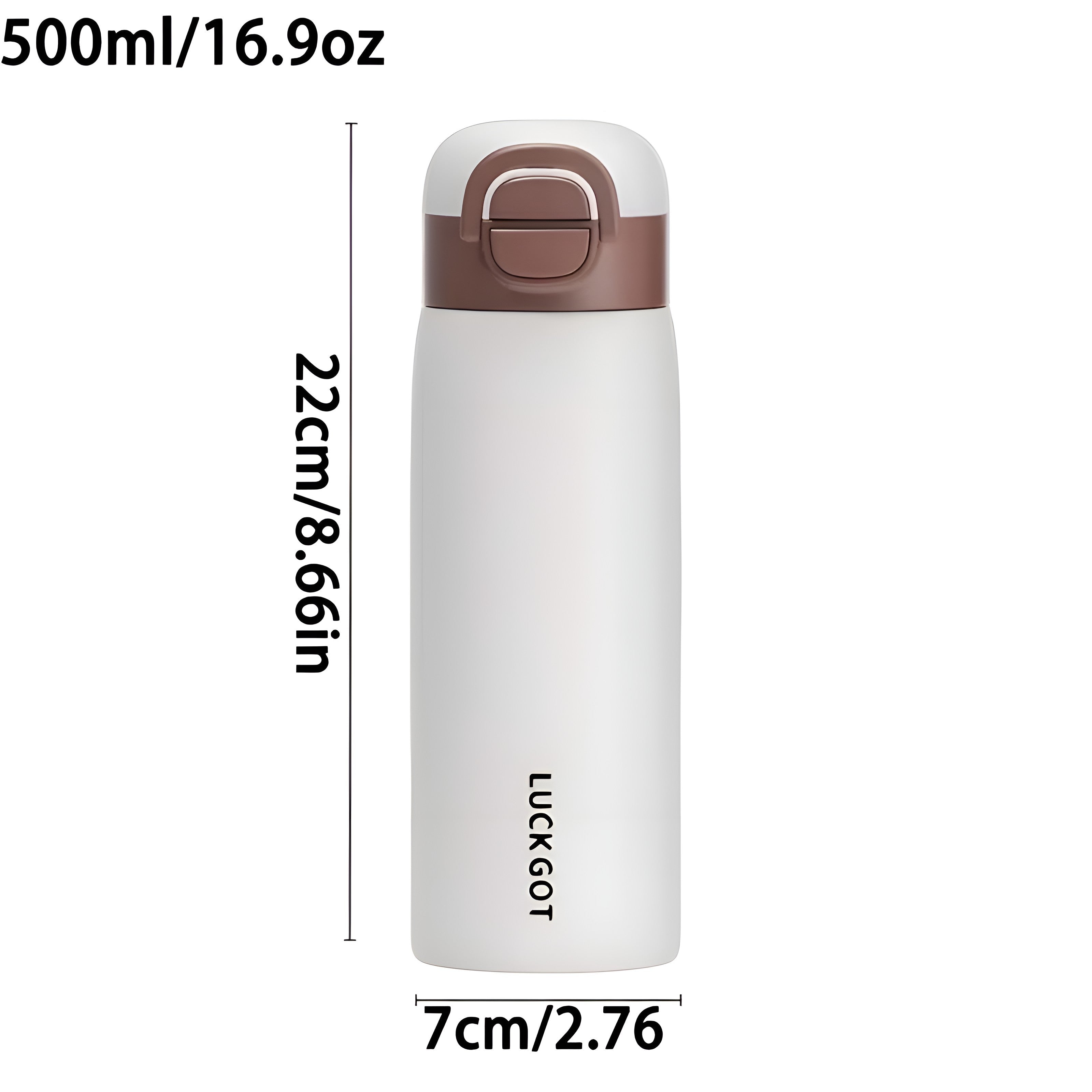 LuckGot Isolert Vannflaske – 500 ml, Varm/Kald i 24 Timer | Dobbeltvegget og Vakuumisolert