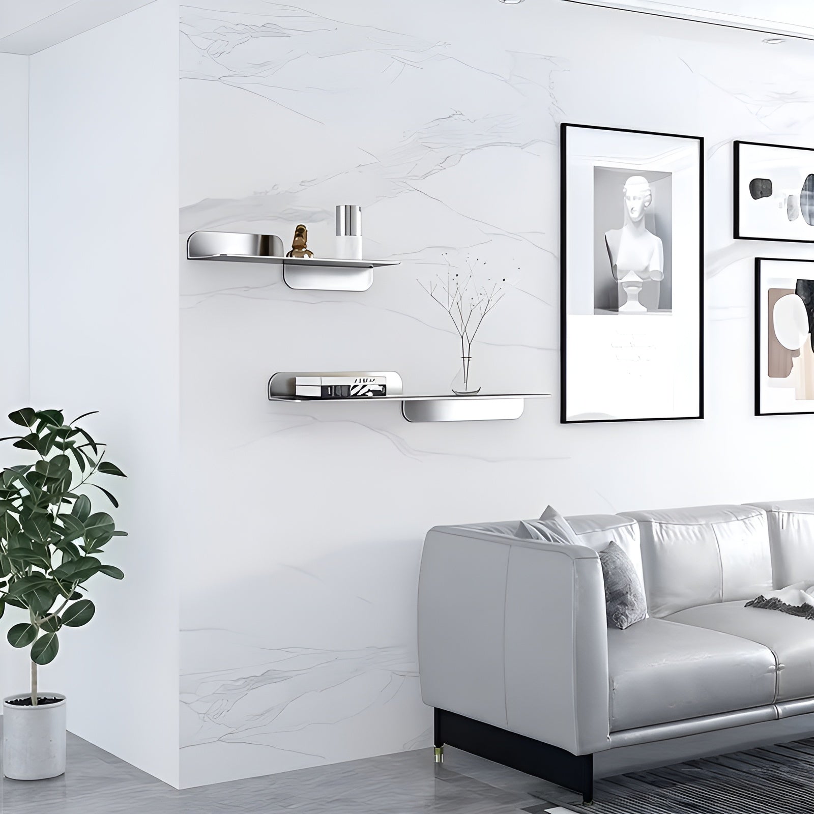 Svevende Vegghyller I Minimalistisk Design – Stabile Og Moderne | Vegghyller I Rustfritt Stål Til Stue Og Soverom