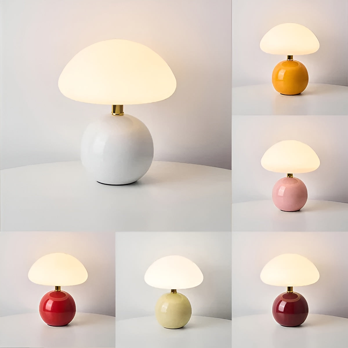 Kremfarget Bordlampe i Soppdesign – Stilfull Retro Leuchte | Perfekt for Soverom og Stue