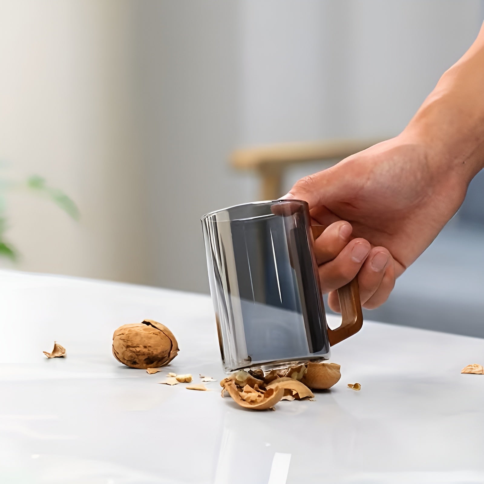 Glasskrussett med Trehåndtak – Varmebestandig og Elegant | Perfekt for Te Vann og Servering - Sett med glass og kopper