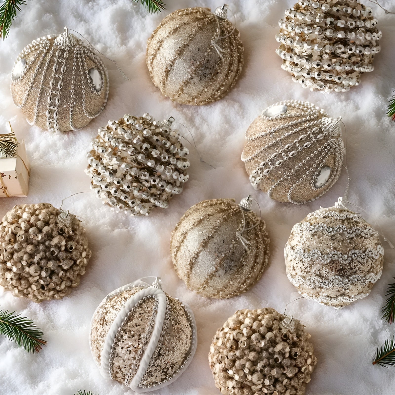 Sett med 6 Glassjulekuler – Elegant Julepynt i Champagne | Perfekt for Juletreet