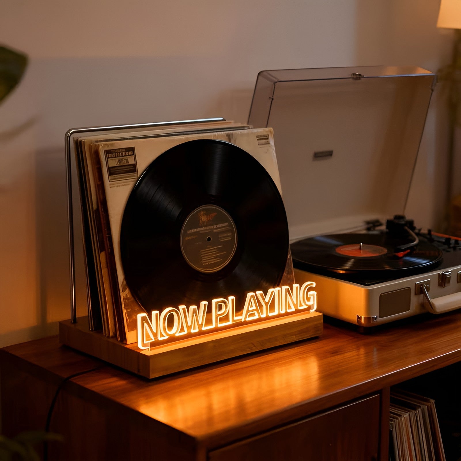Vinylstativ i Tre – Oppbevaringsstativ for Skrivebord | Perfekt for Visning av Albumomslag