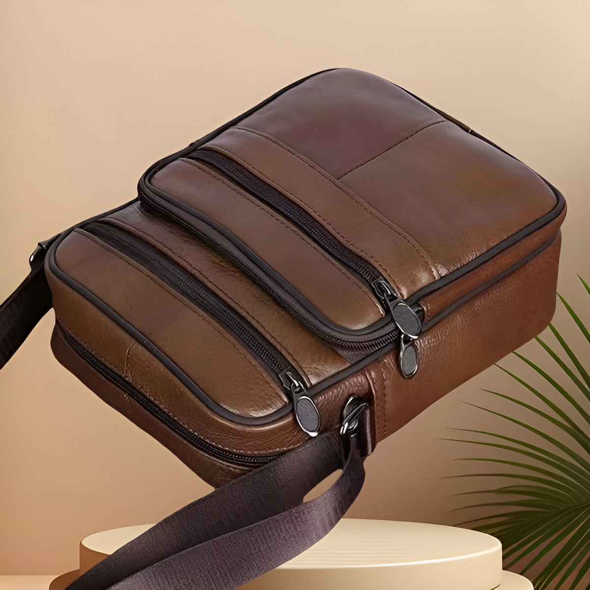 Skulderveske I Skinn For Menn – Romslig Crossbody-veske Med Justerbar Skulderrem | Sansoti